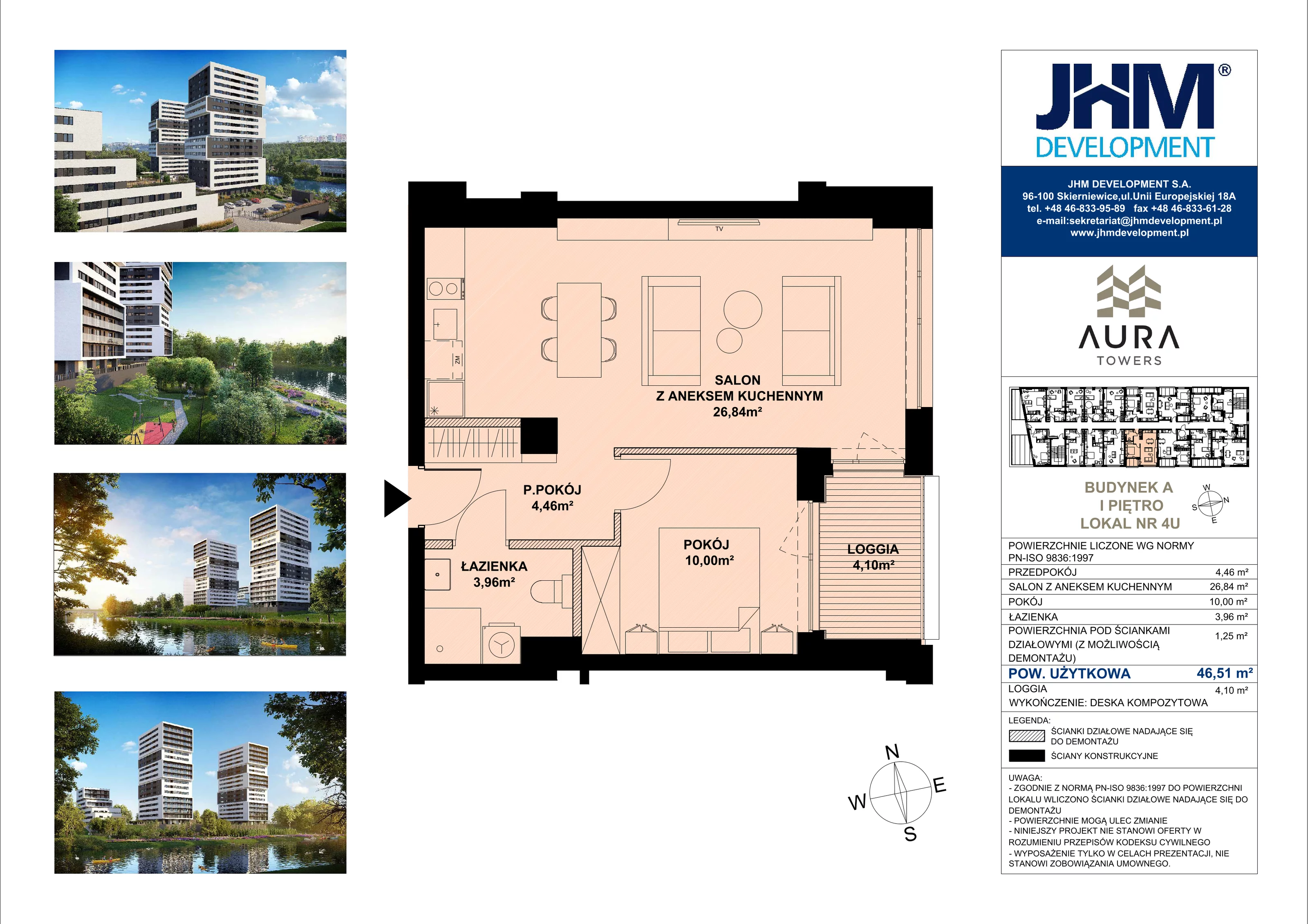 2 pokoje, mieszkanie 46,51 m², piętro 1, oferta nr A.1.4U, Aura Towers w Bydgoszczy - mieszkania z widokiem na Brdę!, Bydgoszcz, Bartodzieje, ul. Fordońska 4