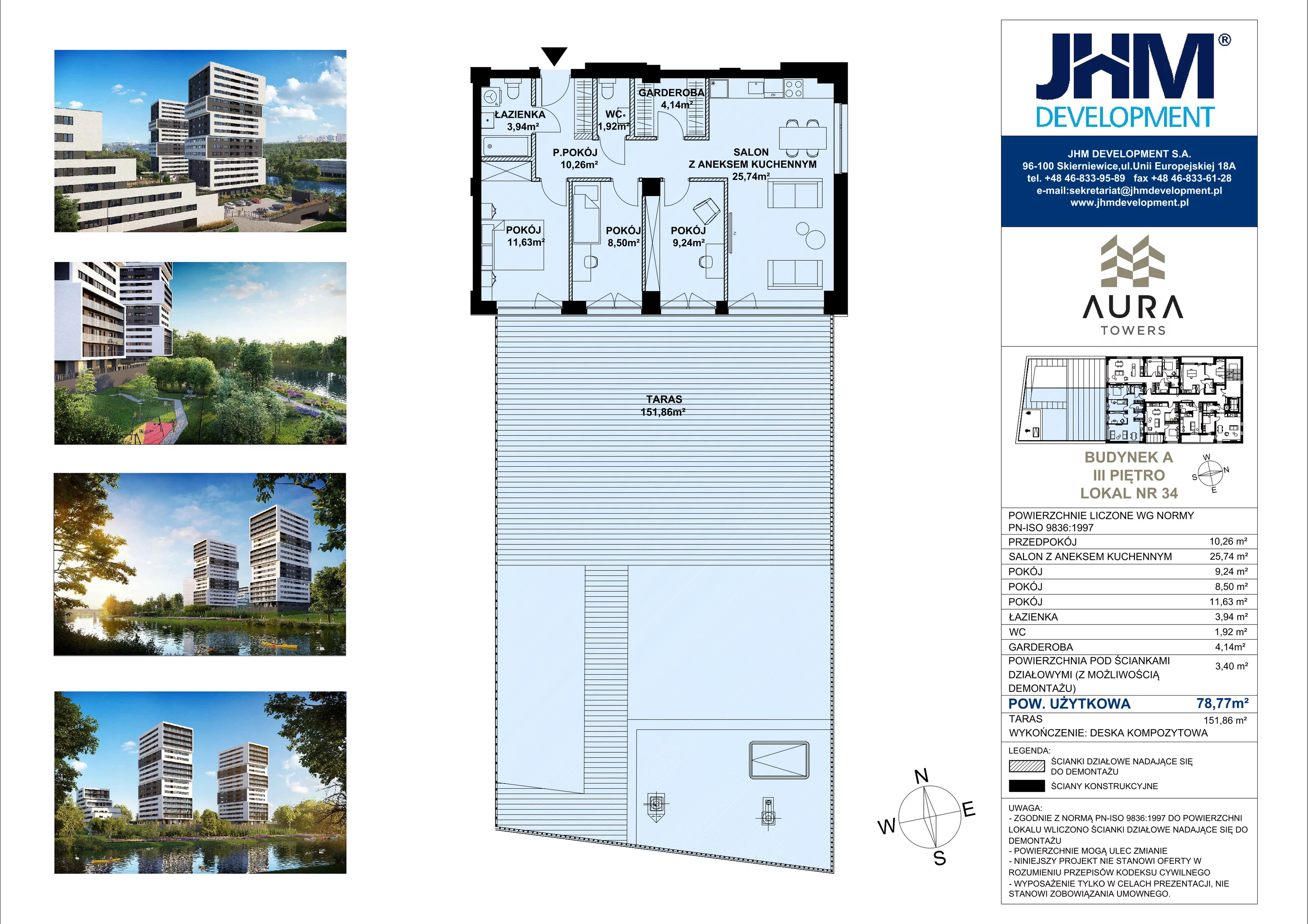 4 pokoje, mieszkanie 78,77 m², piętro 3, oferta nr A.3.34, Aura Towers w Bydgoszczy - mieszkania z widokiem na Brdę!, Bydgoszcz, Bartodzieje, ul. Fordońska 4