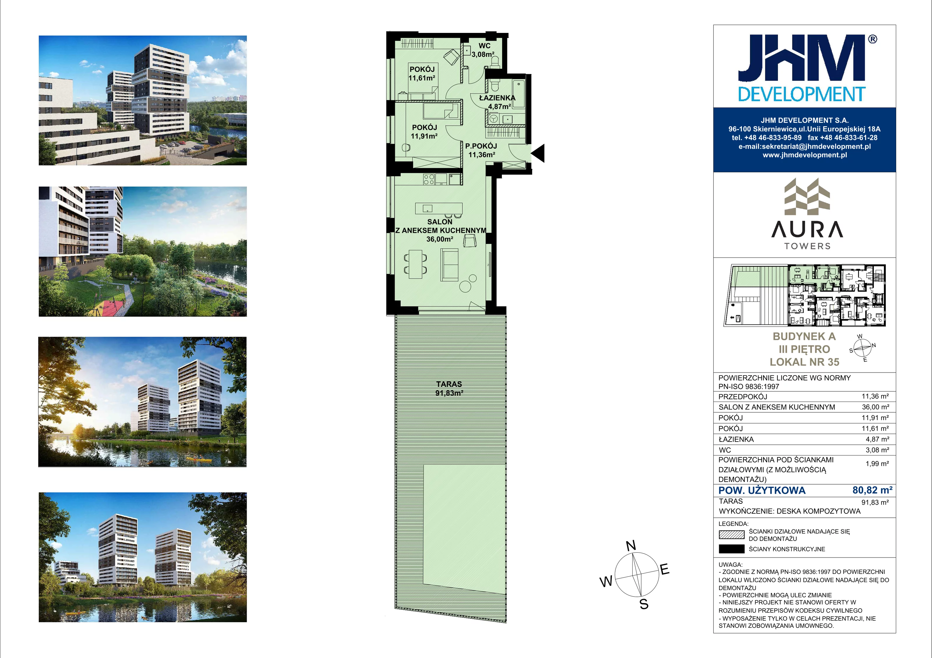 3 pokoje, mieszkanie 80,82 m², piętro 3, oferta nr A.3.35 widok na rzekę, Aura Towers w Bydgoszczy - mieszkania z widokiem na Brdę!, Bydgoszcz, Bartodzieje, ul. Fordońska 4