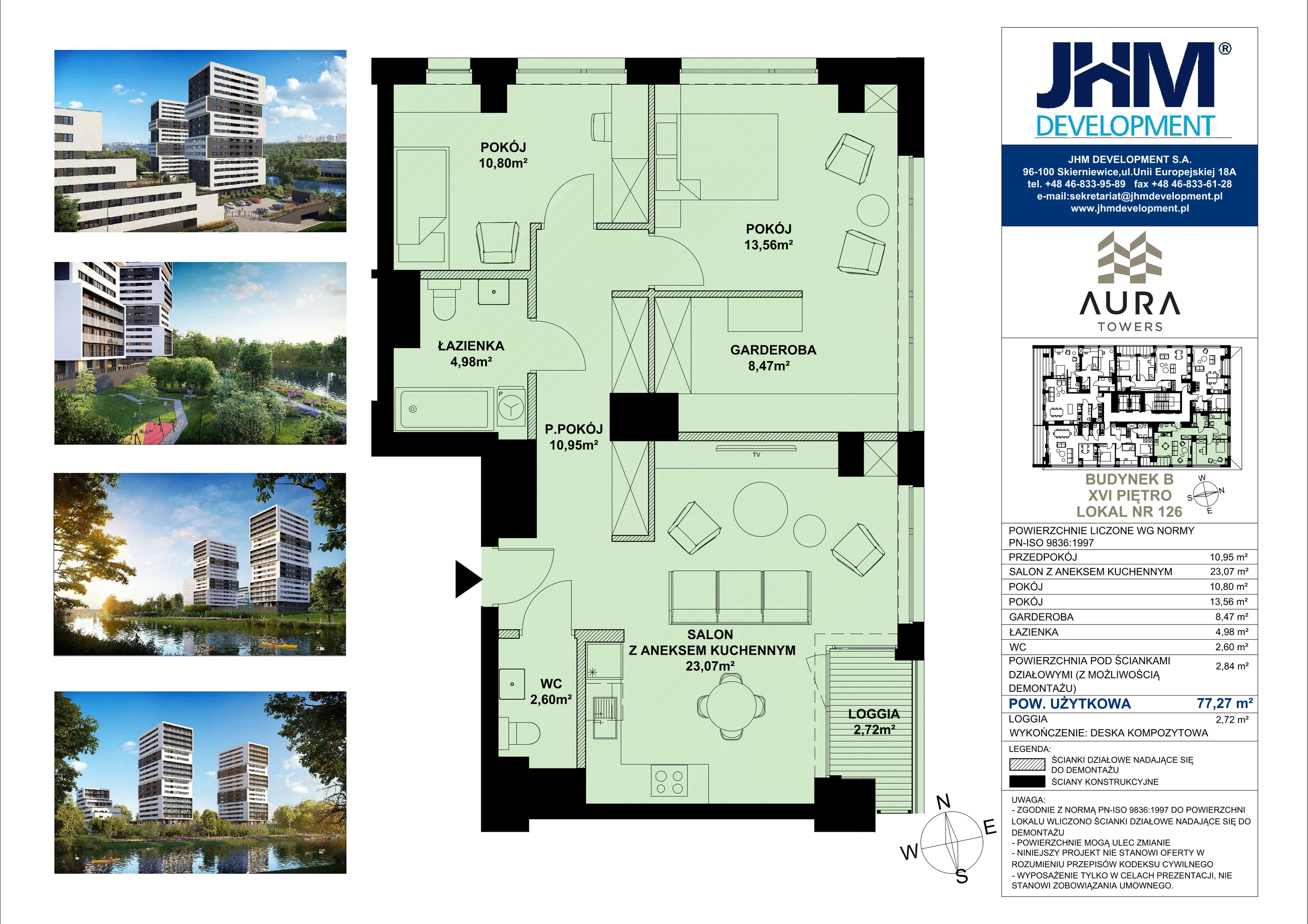 3 pokoje, mieszkanie 77,27 m², piętro 16, oferta nr B.16.126, Aura Towers w Bydgoszczy - mieszkania z widokiem na Brdę!, Bydgoszcz, Bartodzieje, ul. Fordońska 4