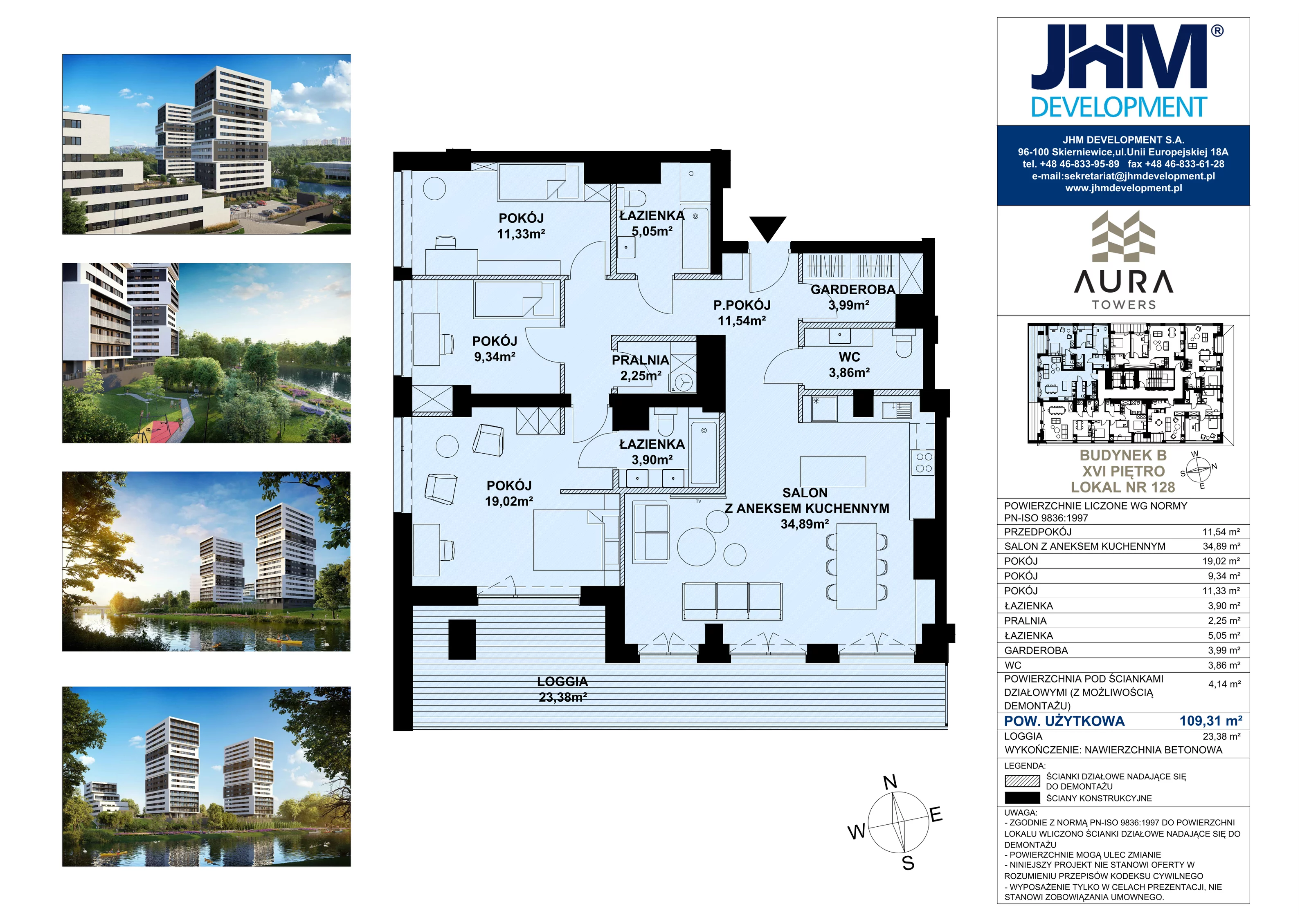 4 pokoje, mieszkanie 109,31 m², piętro 16, oferta nr B.16.128, Aura Towers w Bydgoszczy - mieszkania z widokiem na Brdę!, Bydgoszcz, Bartodzieje, ul. Fordońska 4