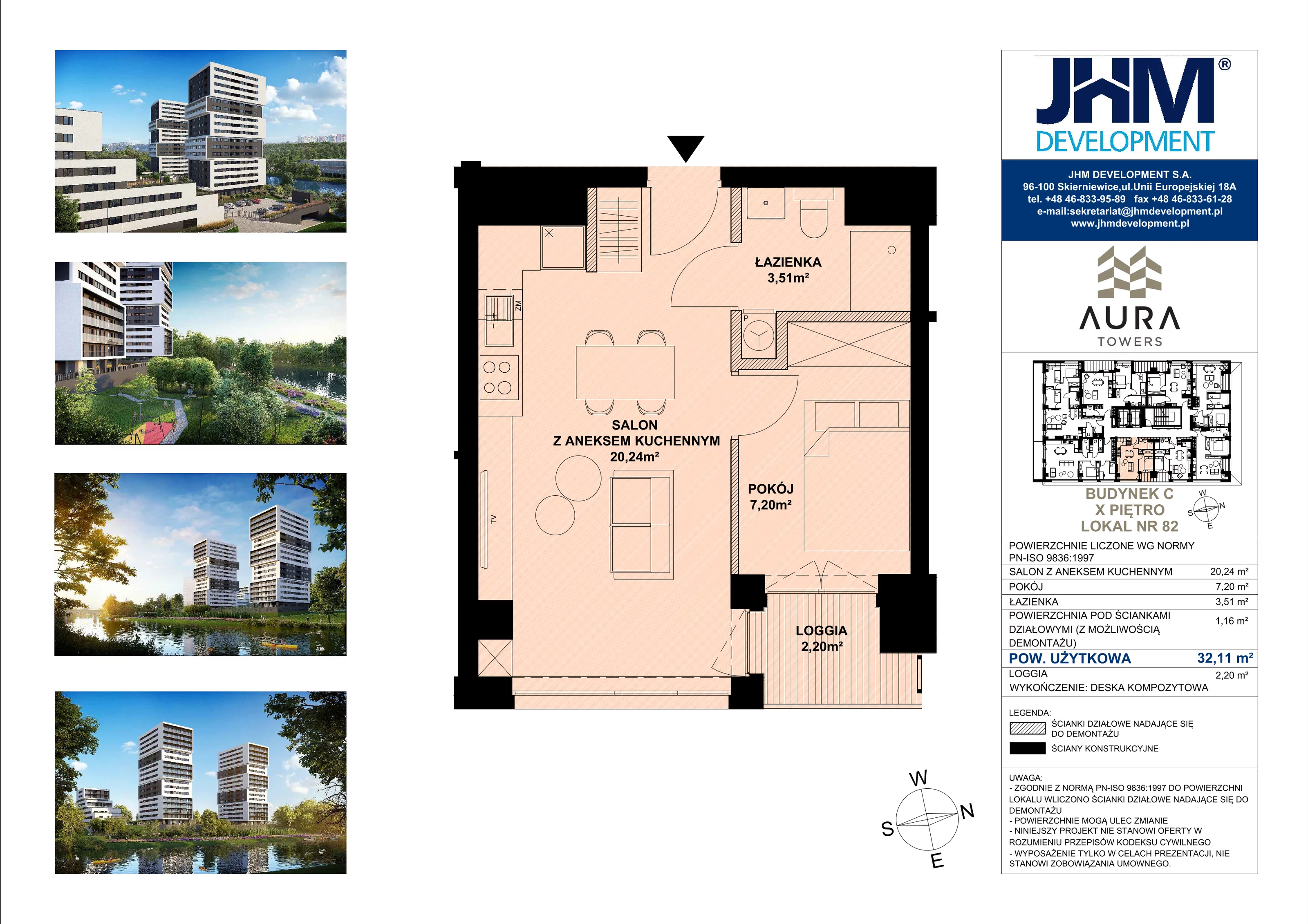 2 pokoje, mieszkanie 32,11 m², piętro 10, oferta nr C.10.82, Aura Towers w Bydgoszczy - mieszkania z widokiem na Brdę!, Bydgoszcz, Bartodzieje, ul. Fordońska 4