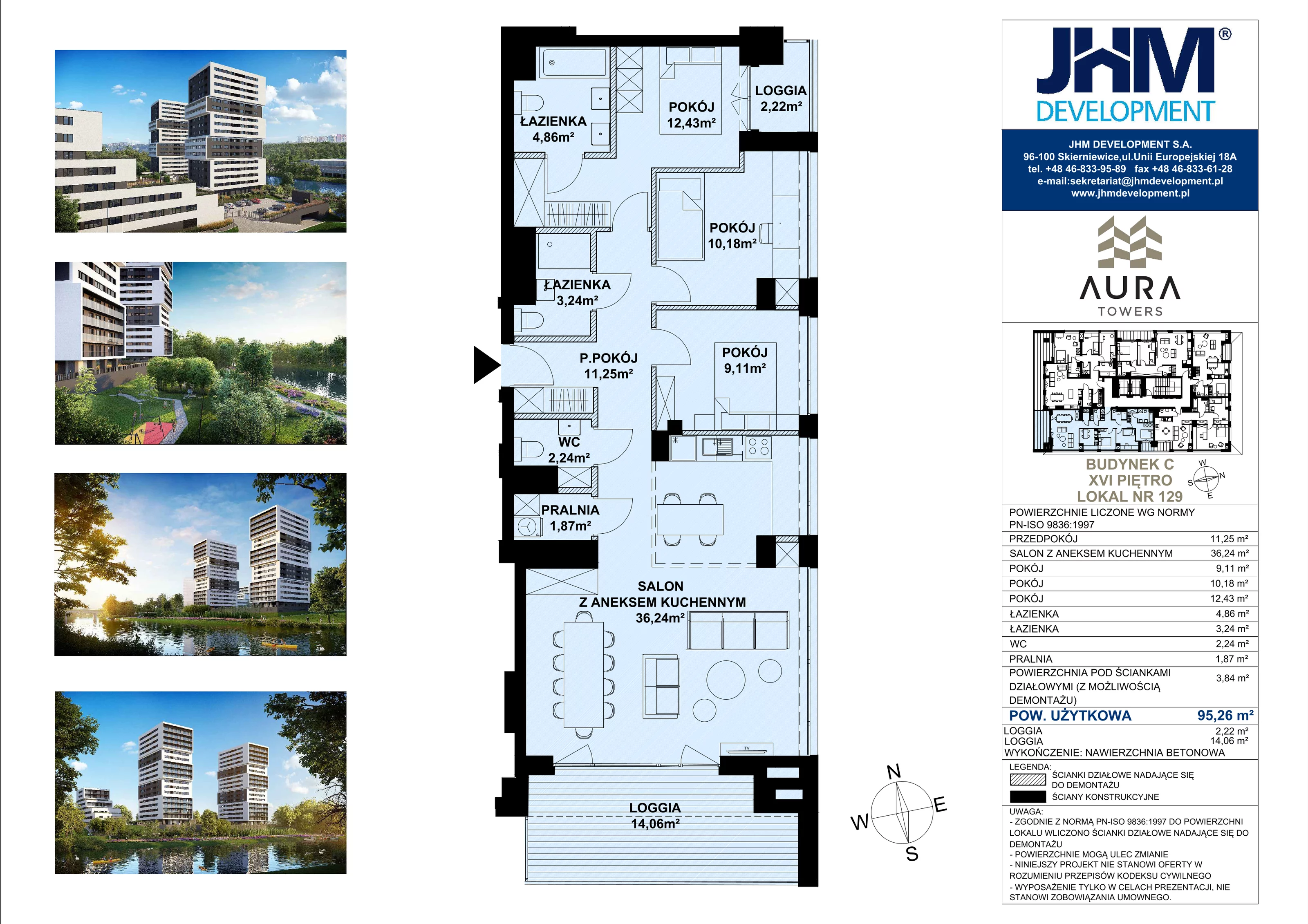 4 pokoje, mieszkanie 95,26 m², piętro 16, oferta nr C.16.129, Aura Towers w Bydgoszczy - mieszkania z widokiem na Brdę!, Bydgoszcz, Bartodzieje, ul. Fordońska 4