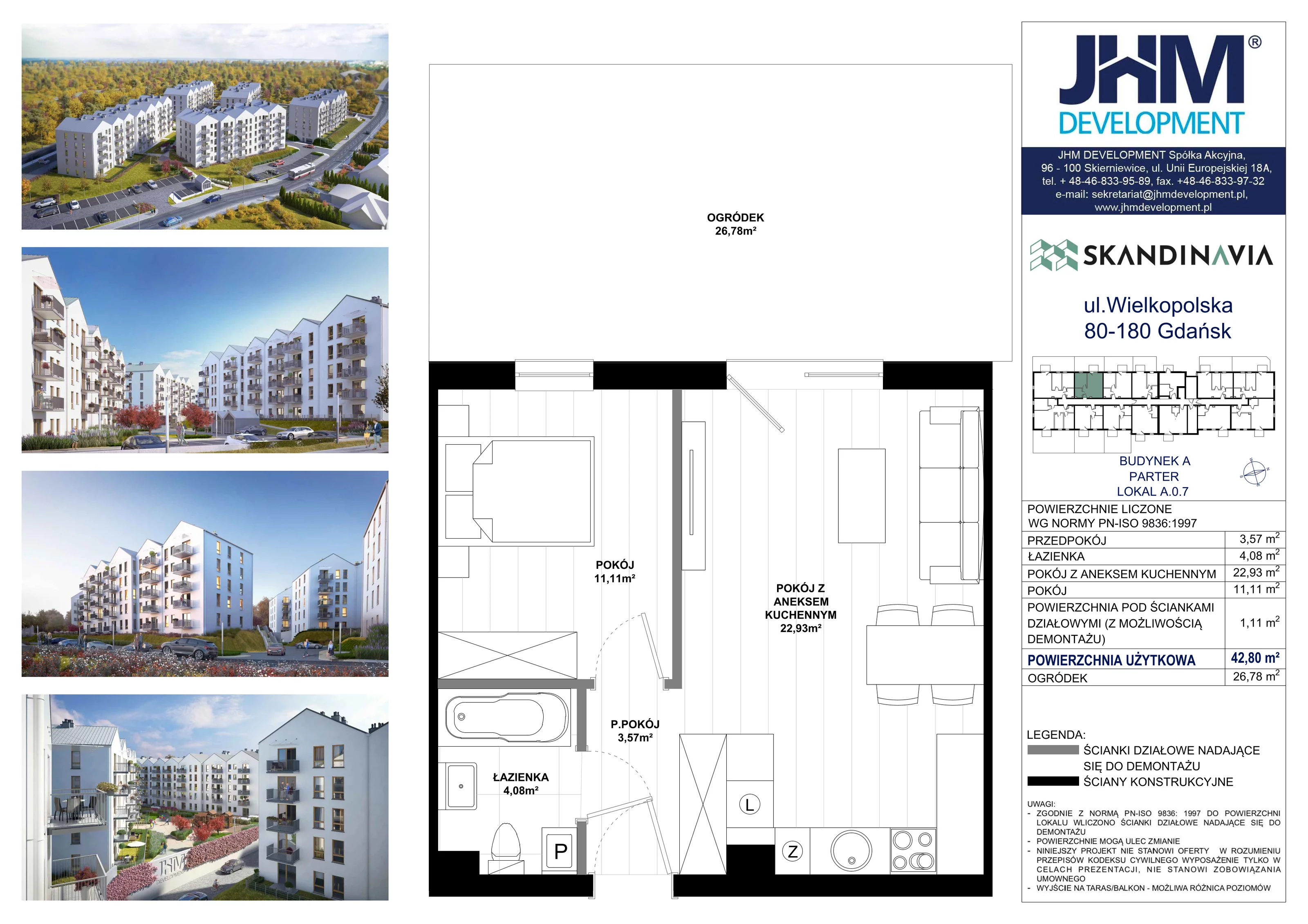 2 pokoje, mieszkanie 42,80 m², parter, oferta nr A.0.7, Skandinavia, Gdańsk, Orunia Górna-Gdańsk Południe, ul. Wielkopolska 66