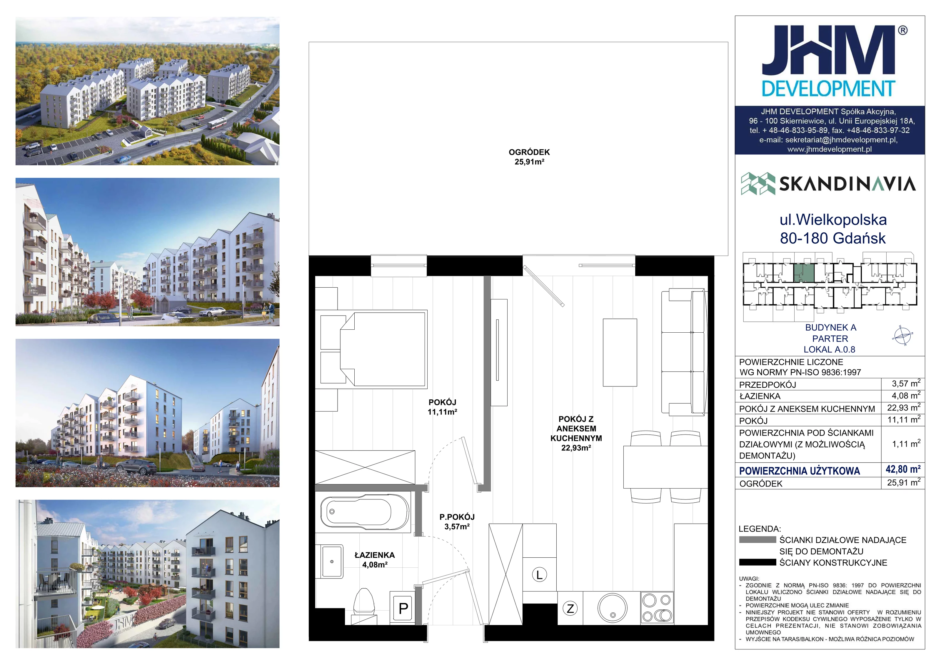 2 pokoje, mieszkanie 42,80 m², parter, oferta nr A.0.8, Skandinavia, Gdańsk, Orunia Górna-Gdańsk Południe, ul. Wielkopolska 66