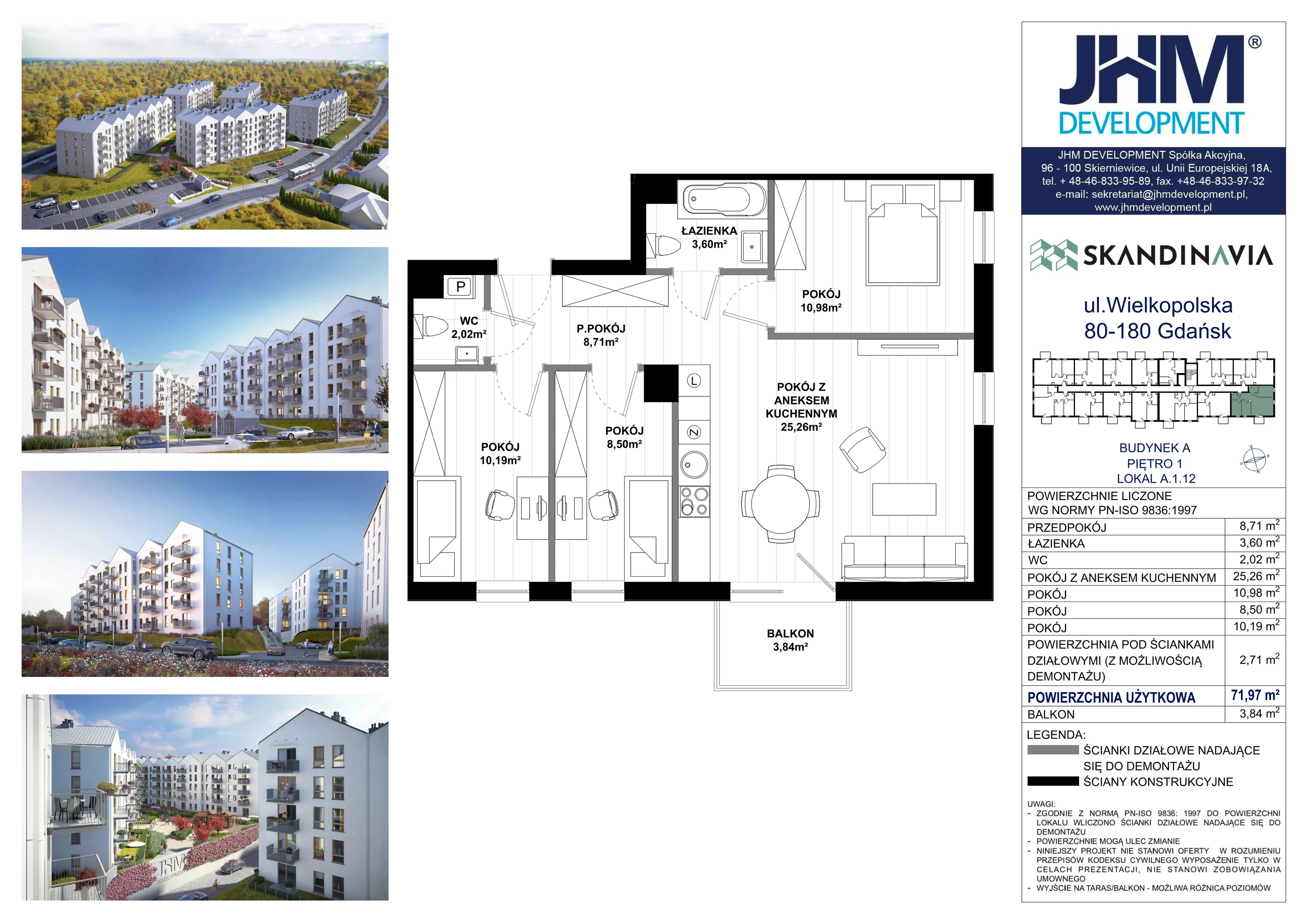 4 pokoje, mieszkanie 71,97 m², piętro 1, oferta nr A.1.12, Skandinavia, Gdańsk, Orunia Górna-Gdańsk Południe, ul. Wielkopolska 66