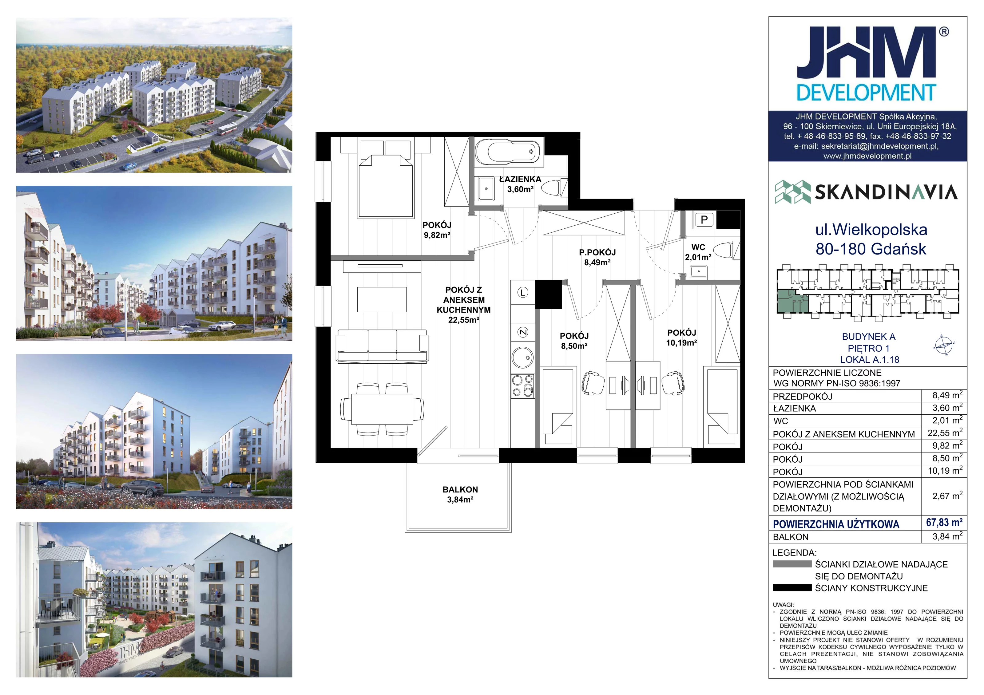 4 pokoje, mieszkanie 67,83 m², piętro 1, oferta nr A.1.18, Skandinavia, Gdańsk, Orunia Górna-Gdańsk Południe, ul. Wielkopolska 66