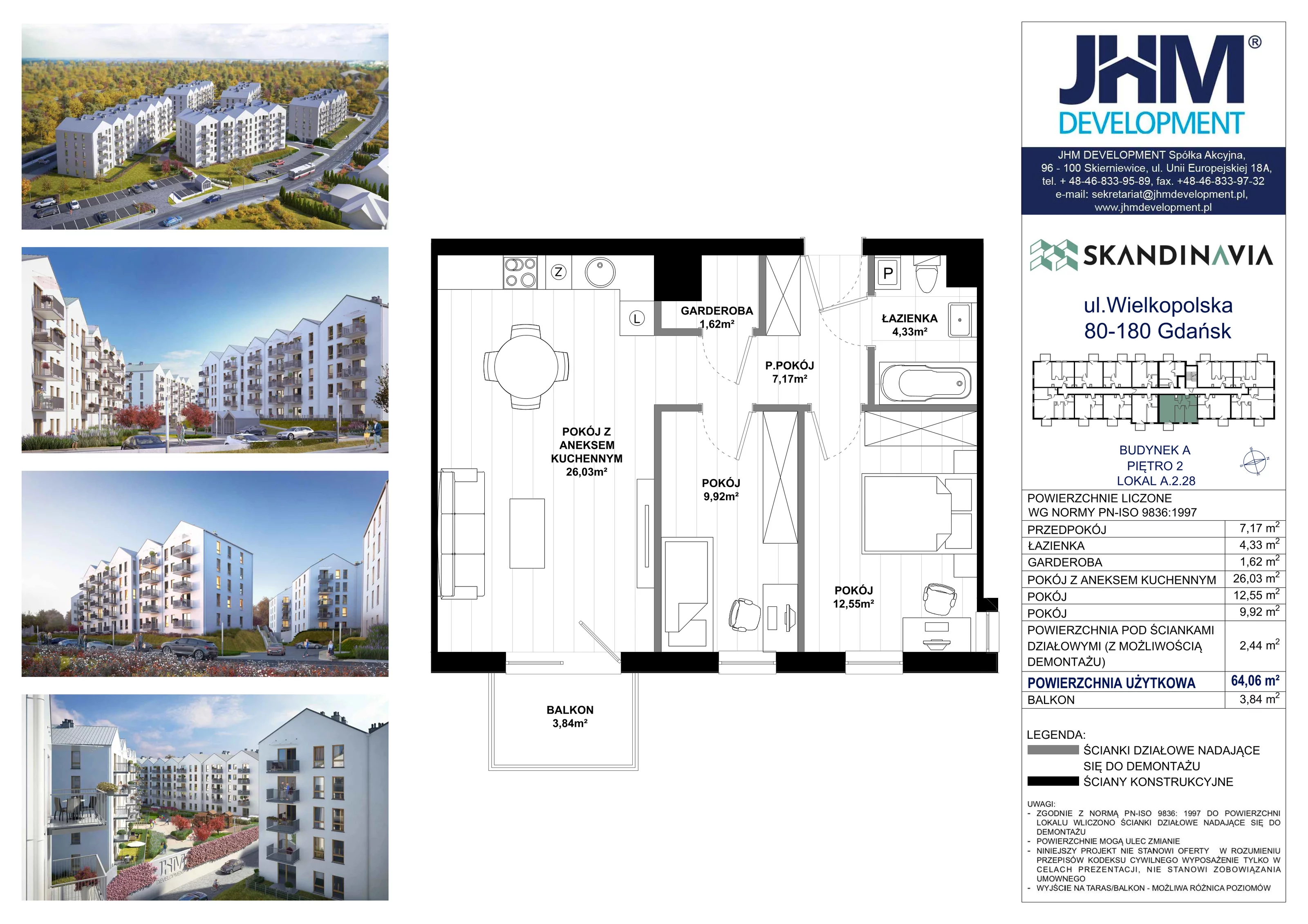 3 pokoje, mieszkanie 64,06 m², piętro 2, oferta nr A.2.28, Skandinavia, Gdańsk, Orunia Górna-Gdańsk Południe, ul. Wielkopolska 66