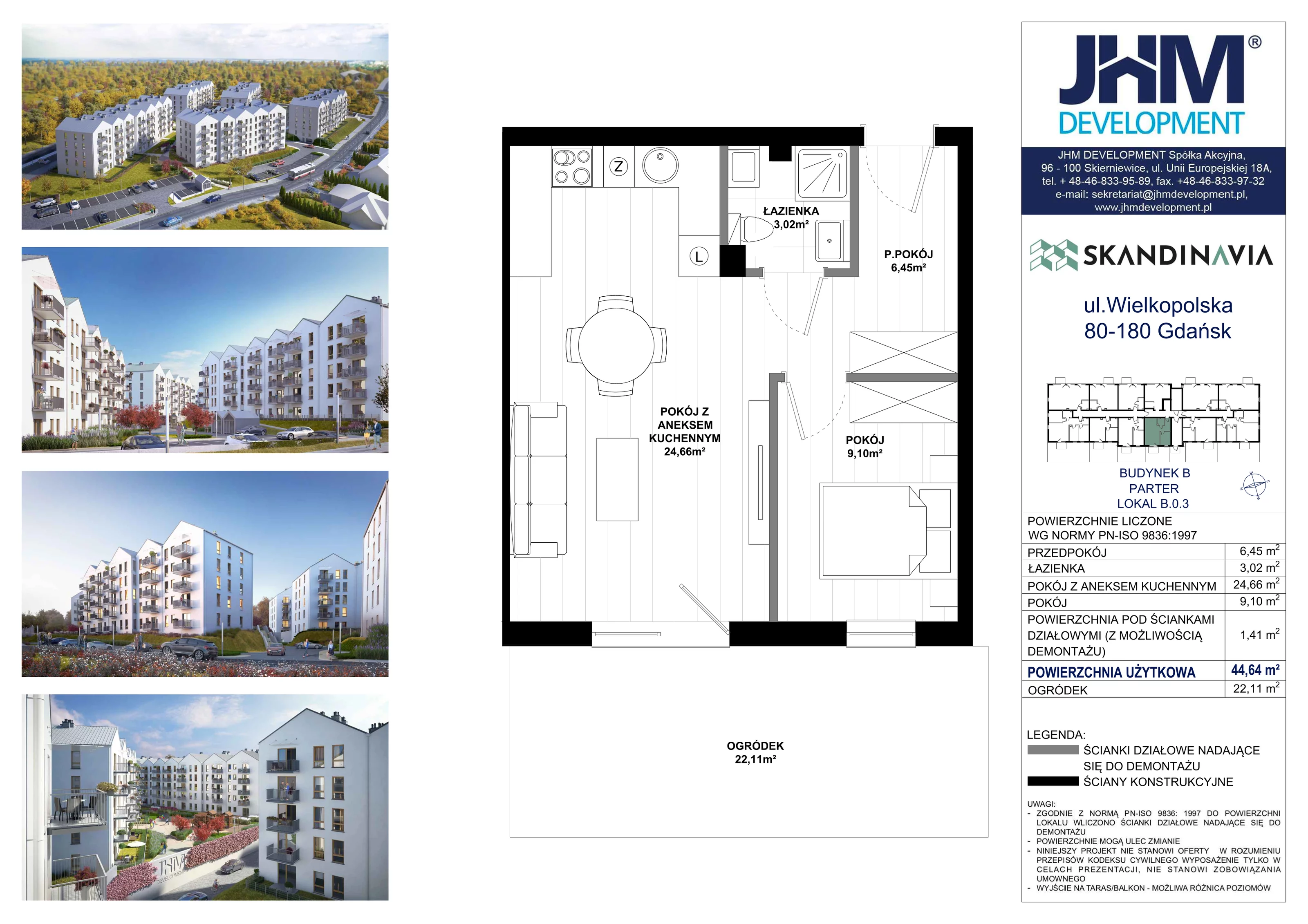 2 pokoje, mieszkanie 44,64 m², parter, oferta nr B.0.3, Skandinavia, Gdańsk, Orunia Górna-Gdańsk Południe, ul. Wielkopolska 66