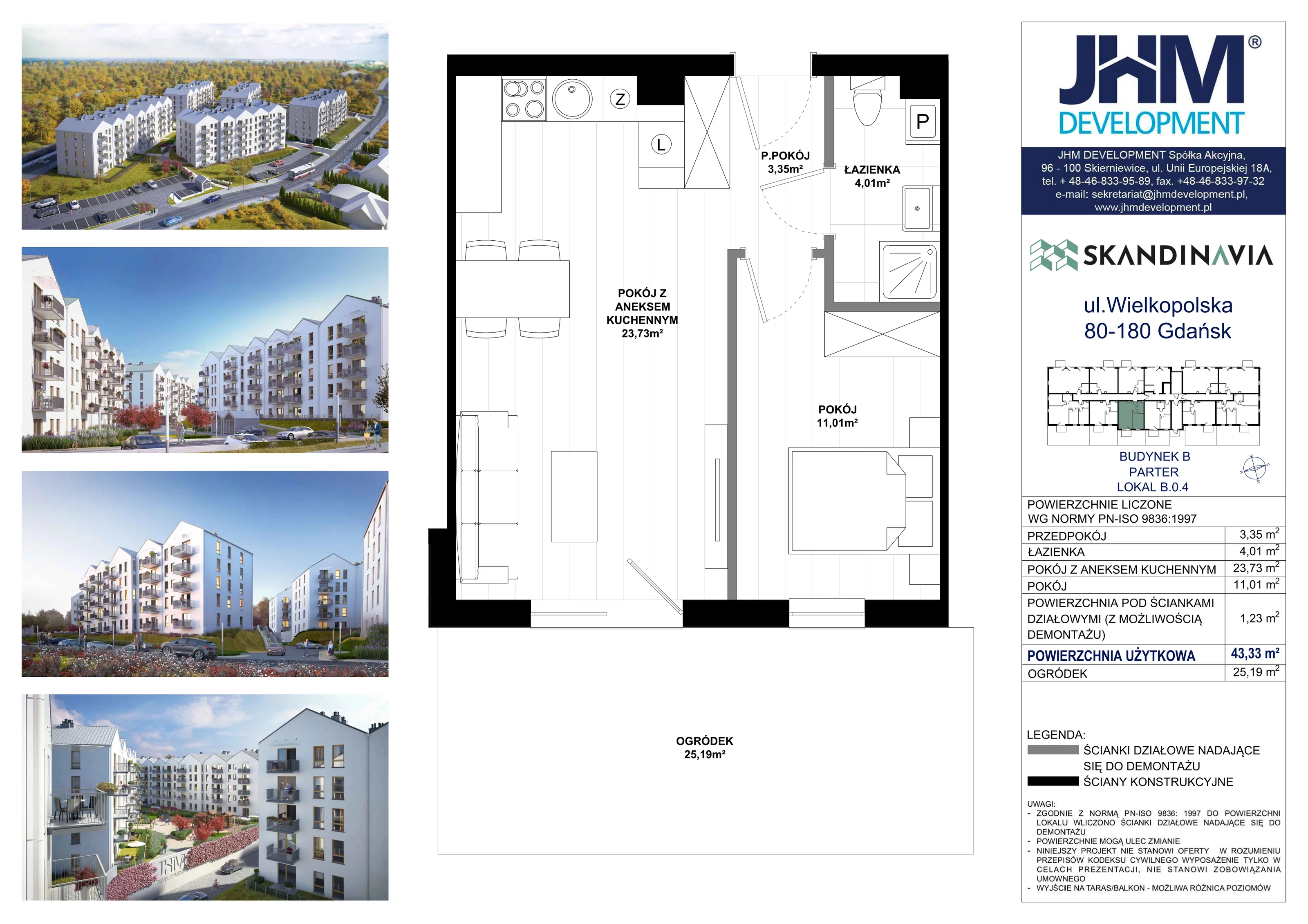 2 pokoje, mieszkanie 43,33 m², parter, oferta nr B.0.4, Skandinavia, Gdańsk, Orunia Górna-Gdańsk Południe, ul. Wielkopolska 66