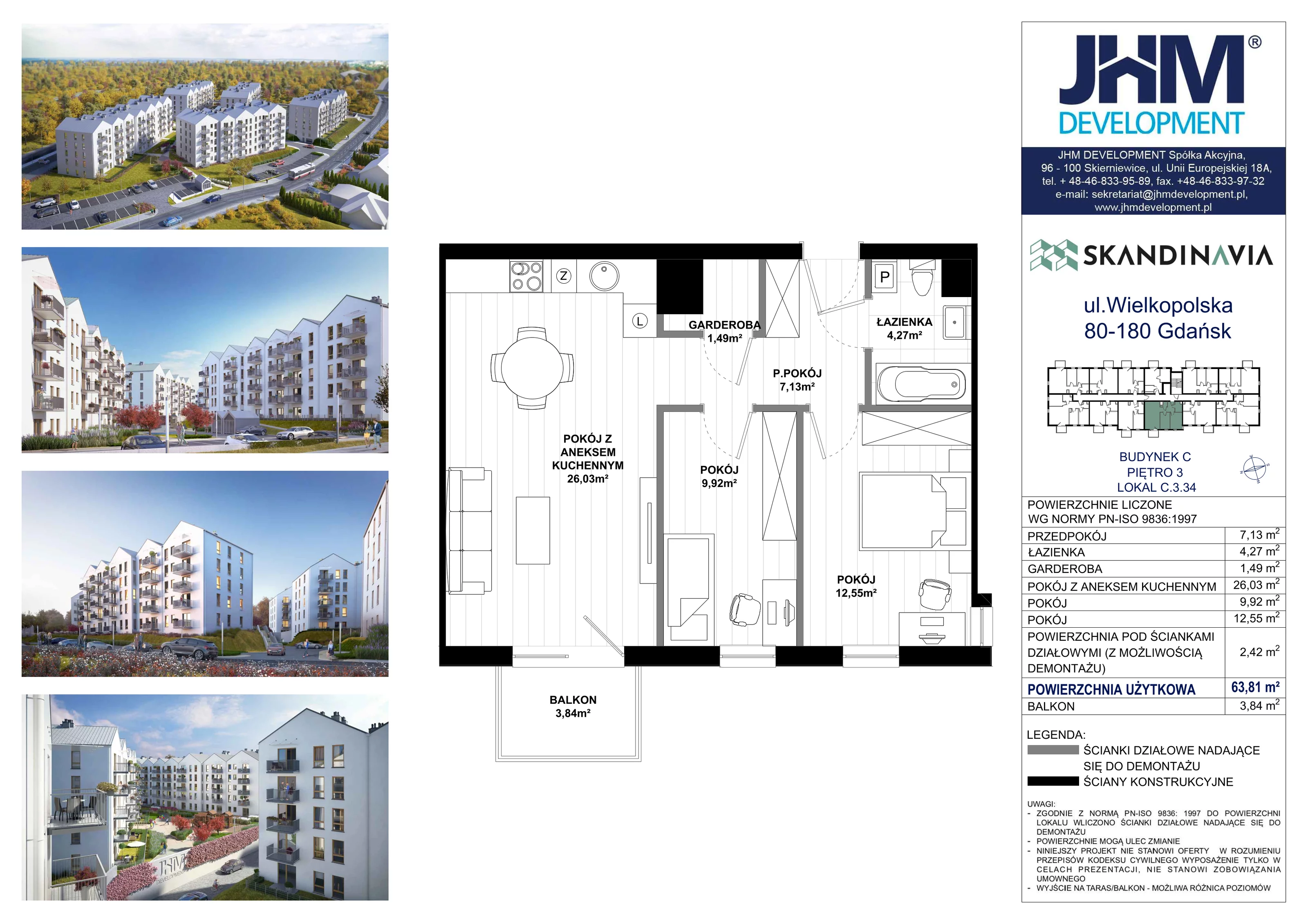 3 pokoje, mieszkanie 63,81 m², piętro 3, oferta nr C.3.34, Skandinavia, Gdańsk, Orunia Górna-Gdańsk Południe, ul. Wielkopolska 66