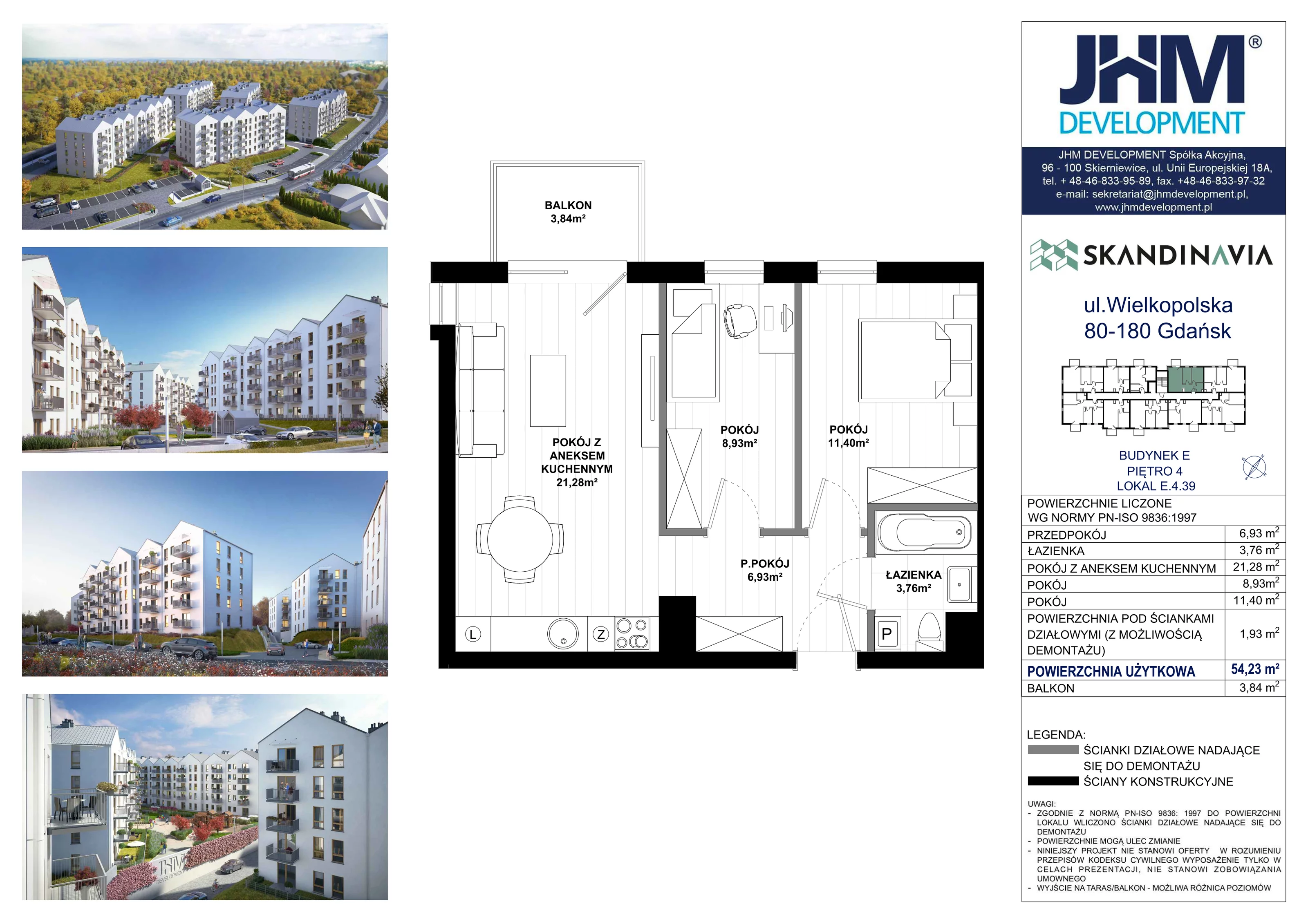 3 pokoje, mieszkanie 54,23 m², piętro 4, oferta nr E.4.39, Skandinavia, Gdańsk, Orunia Górna-Gdańsk Południe, ul. Wielkopolska 66