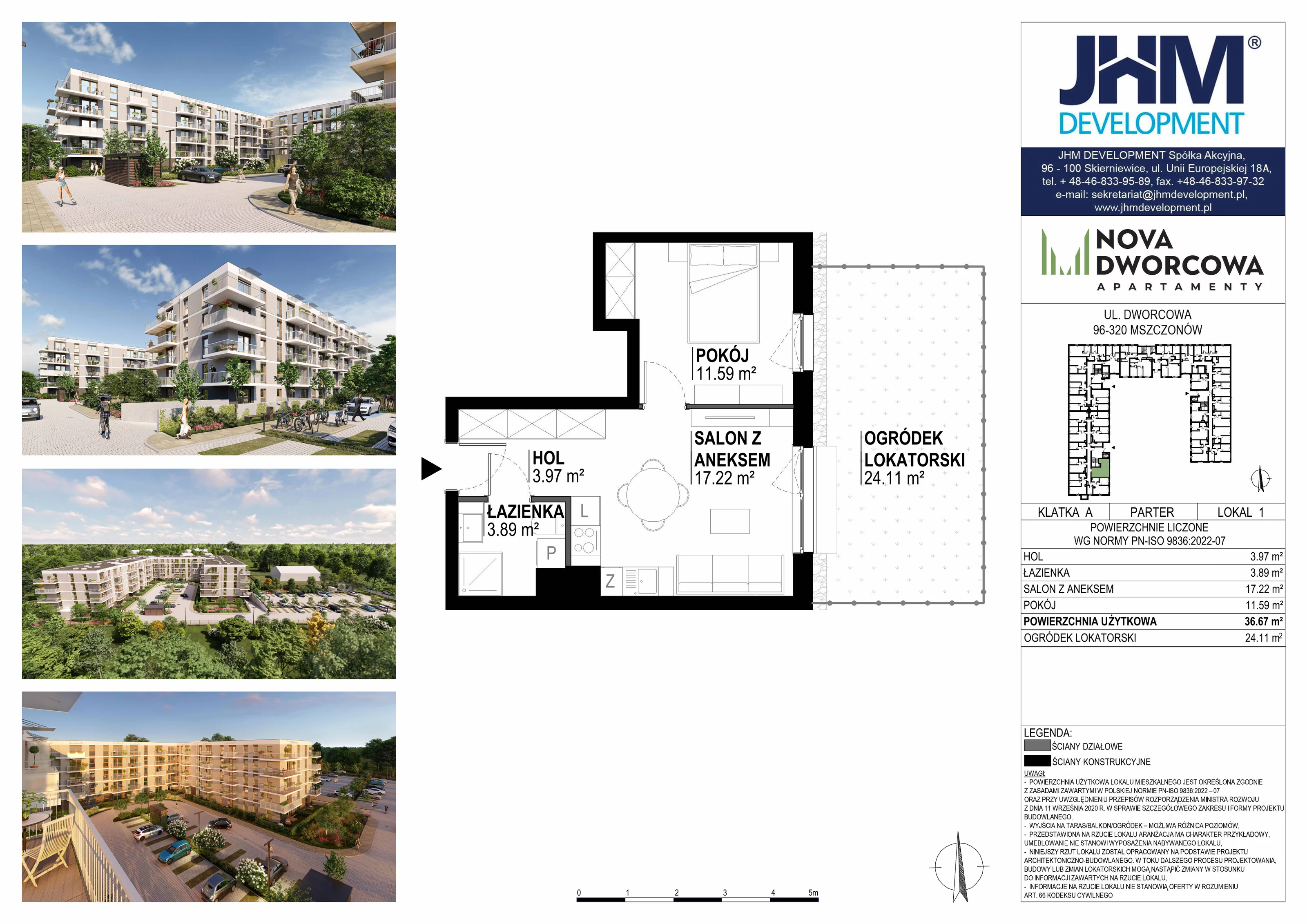 2 pokoje, mieszkanie 36,67 m², parter, oferta nr 1, Nova Dworcowa Apartamenty, Mszczonów, ul. Dworcowa 40