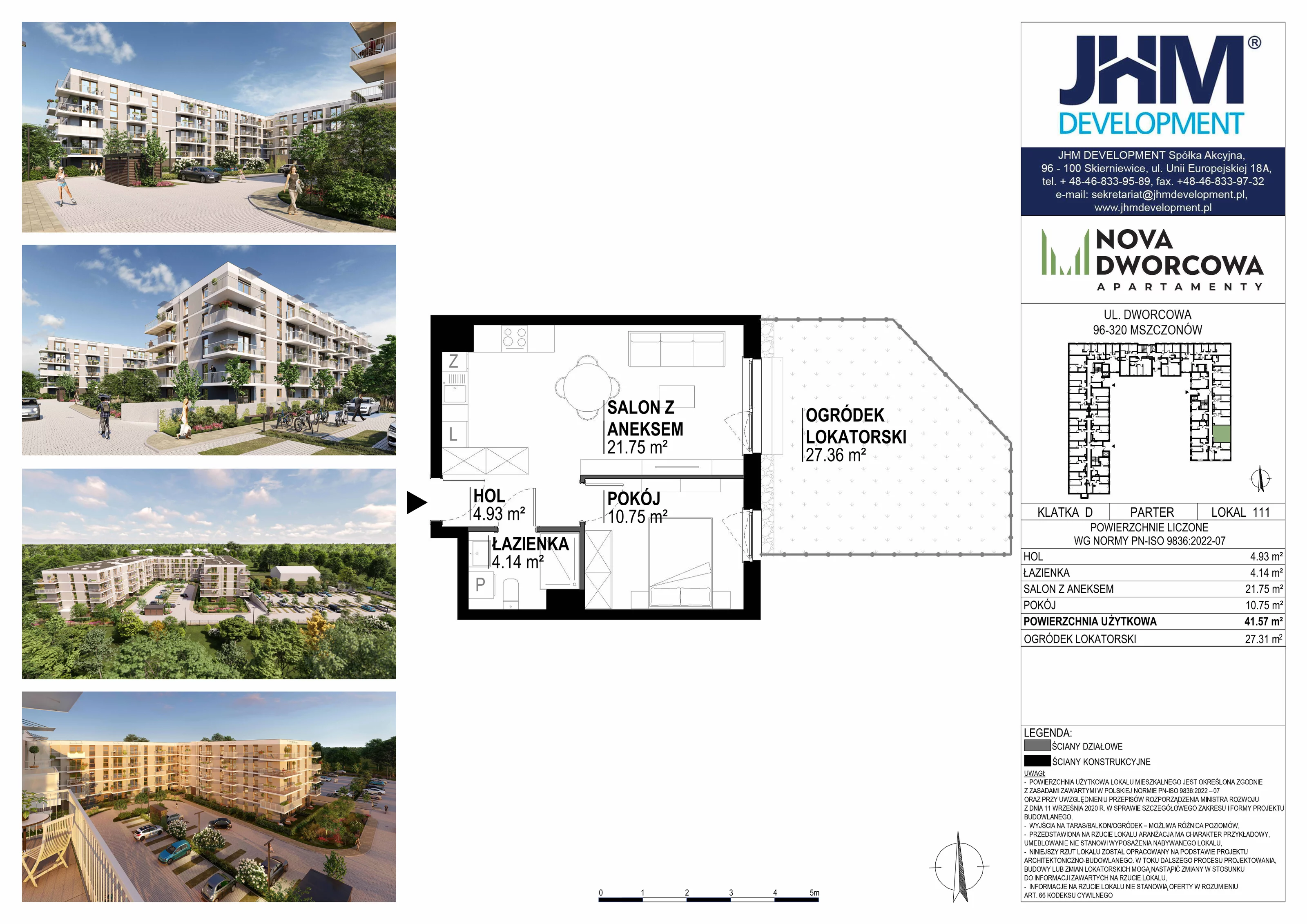 2 pokoje, mieszkanie 41,57 m², parter, oferta nr 111, Nova Dworcowa Apartamenty, Mszczonów, ul. Dworcowa 40