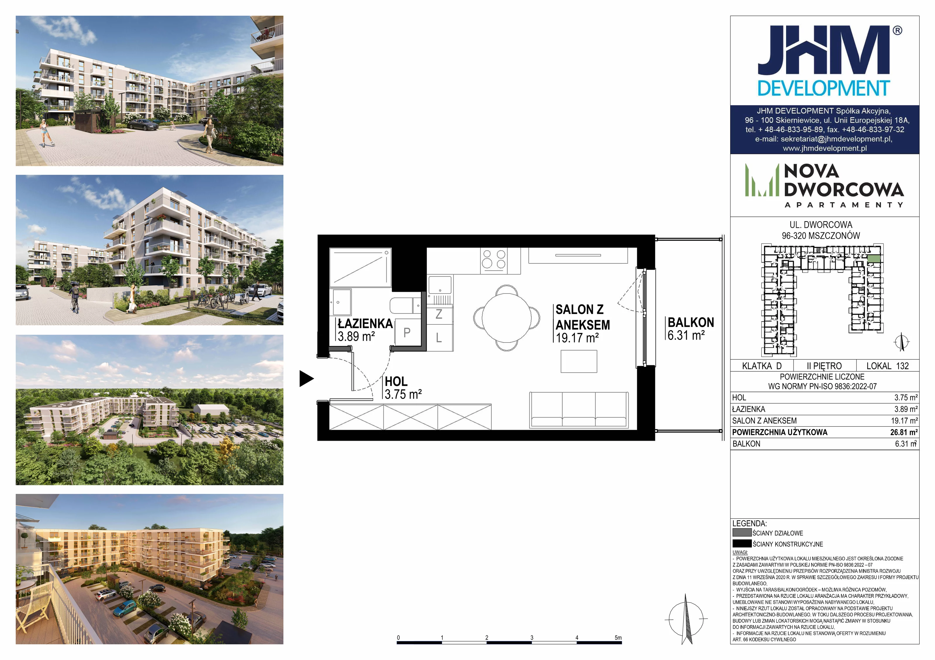 1 pokój, mieszkanie 26,81 m², piętro 2, oferta nr 132, Nova Dworcowa Apartamenty, Mszczonów, ul. Dworcowa 40