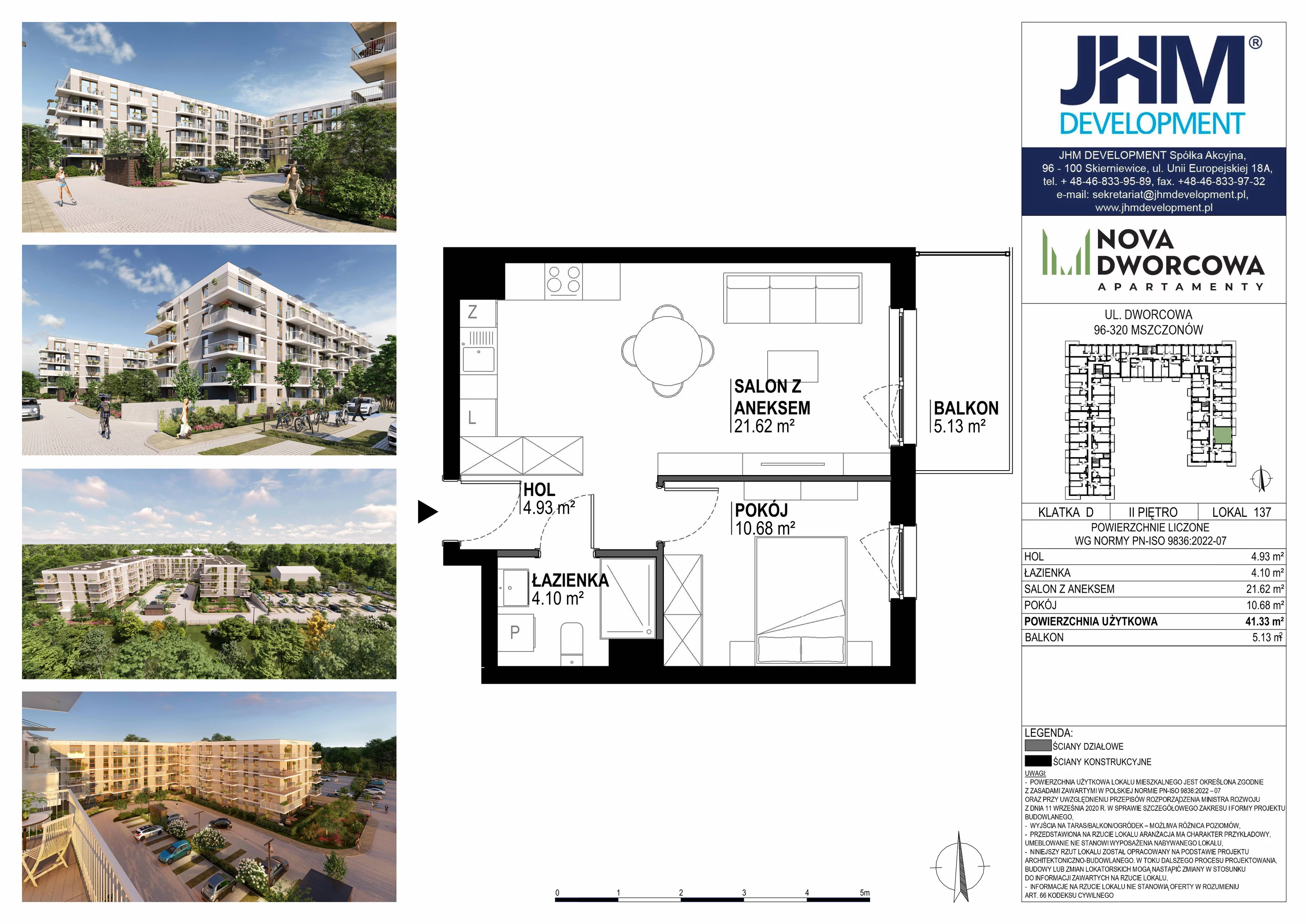 2 pokoje, mieszkanie 41,33 m², piętro 2, oferta nr 137, Nova Dworcowa Apartamenty, Mszczonów, ul. Dworcowa 40