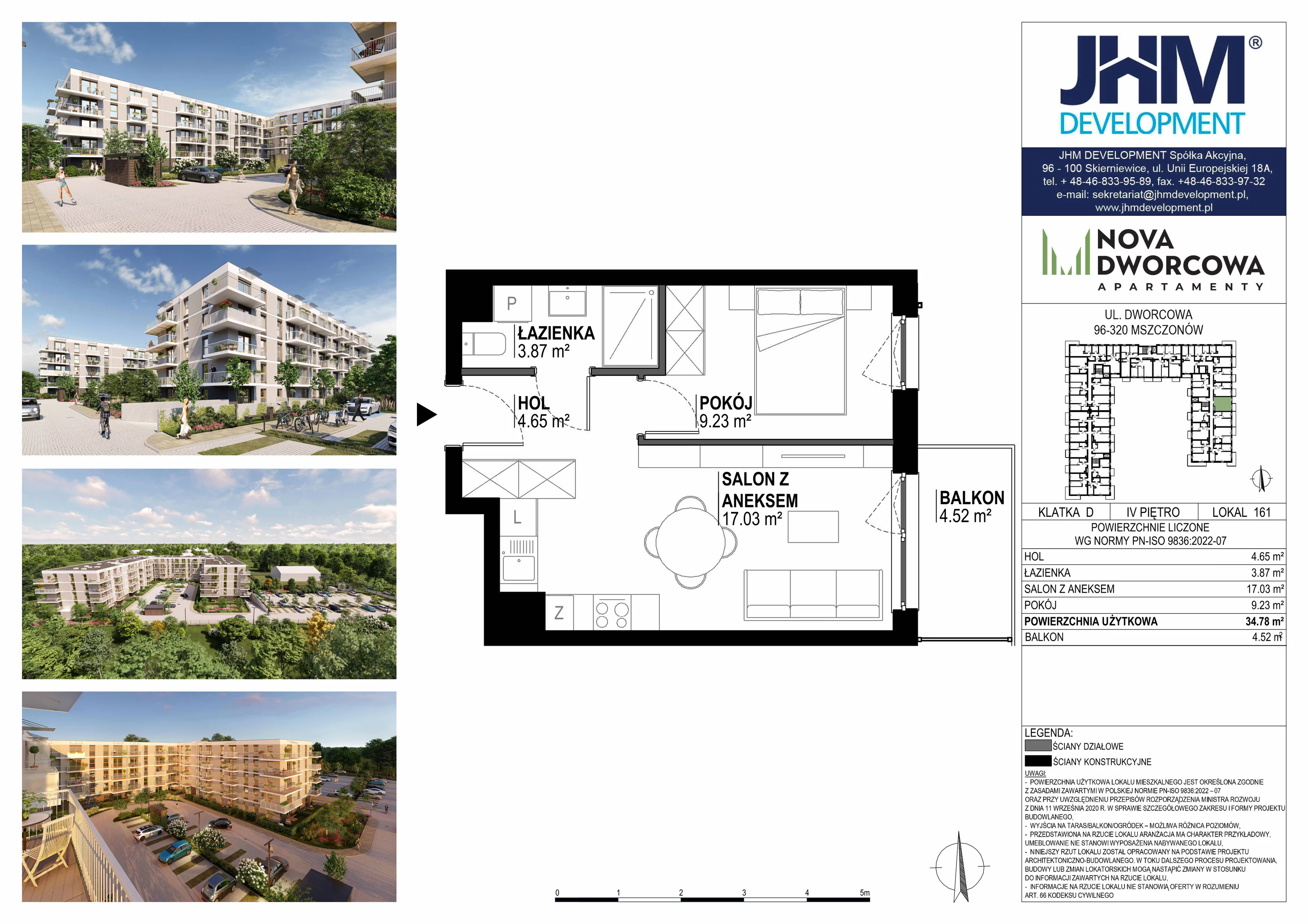 2 pokoje, mieszkanie 34,78 m², piętro 4, oferta nr 161, Nova Dworcowa Apartamenty, Mszczonów, ul. Dworcowa 40