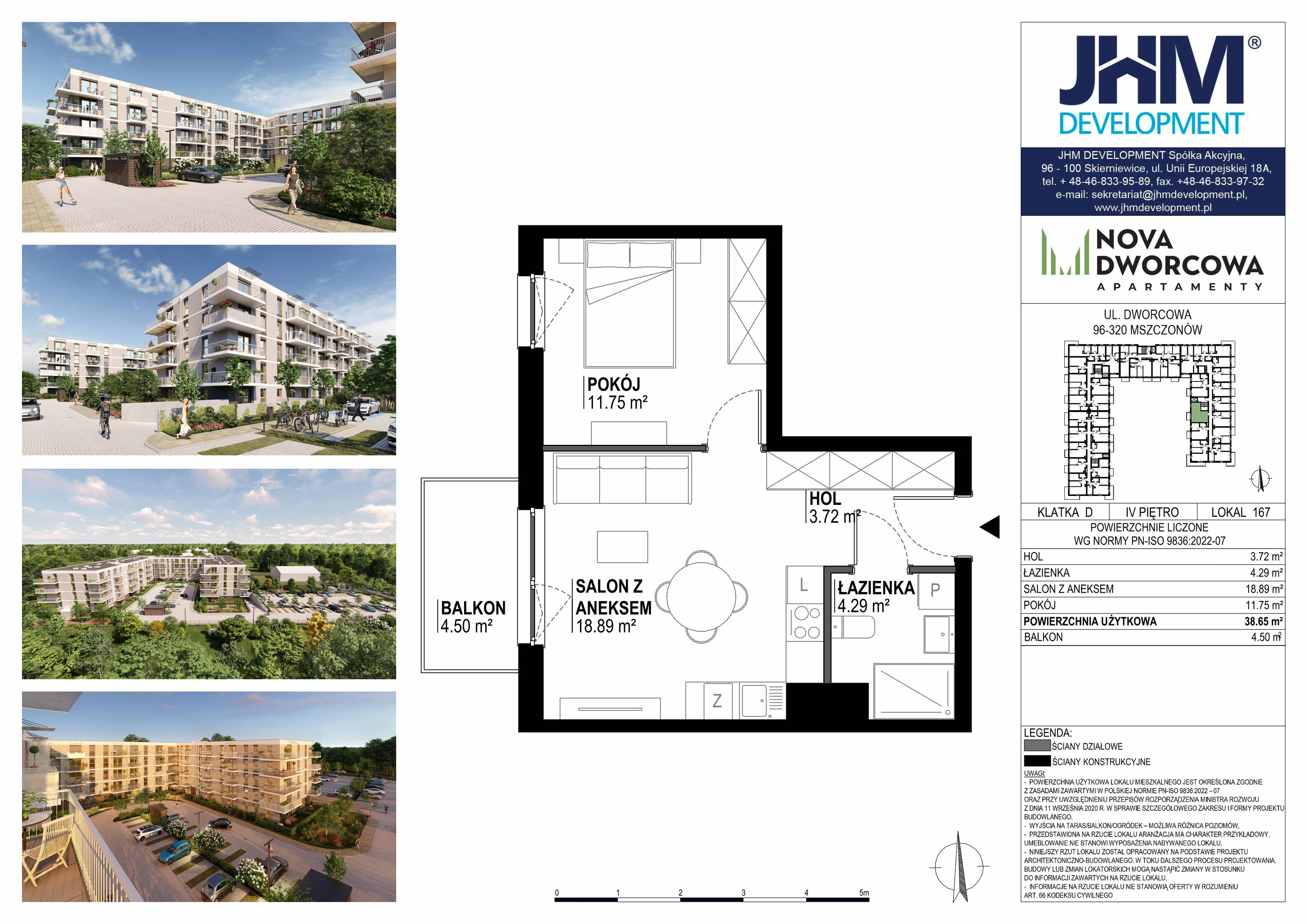 2 pokoje, mieszkanie 38,65 m², piętro 4, oferta nr 167, Nova Dworcowa Apartamenty, Mszczonów, ul. Dworcowa 40