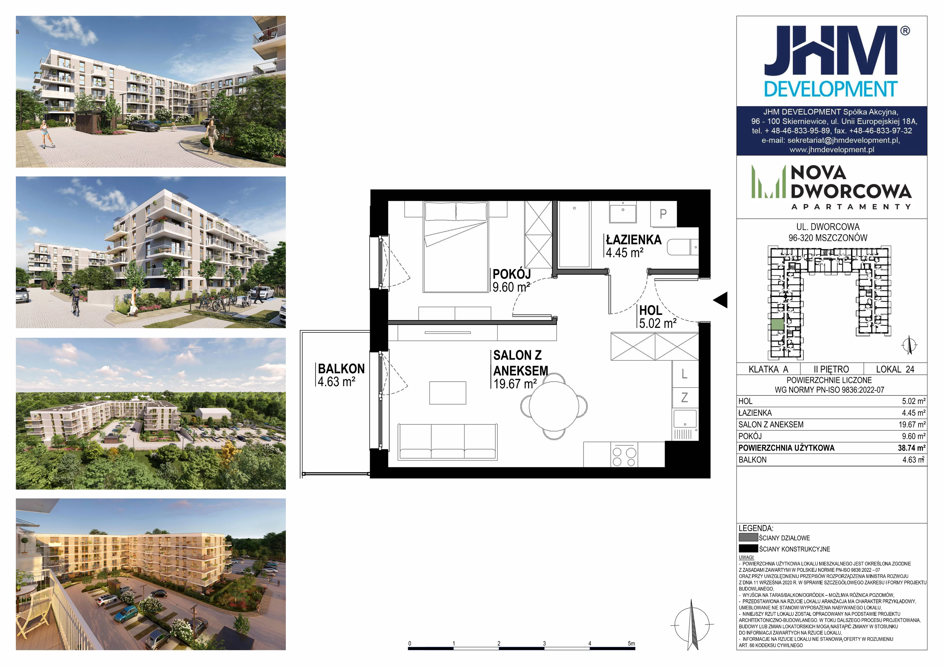 2 pokoje, mieszkanie 38,74 m², piętro 2, oferta nr 24, Nova Dworcowa Apartamenty, Mszczonów, ul. Dworcowa 40