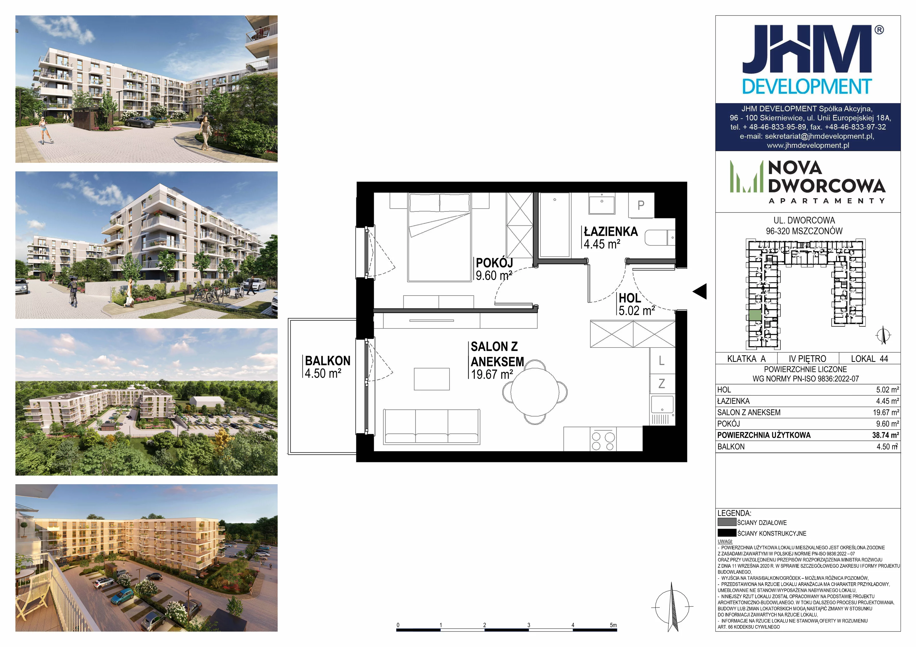 2 pokoje, mieszkanie 38,74 m², piętro 4, oferta nr 44, Nova Dworcowa Apartamenty, Mszczonów, ul. Dworcowa 40