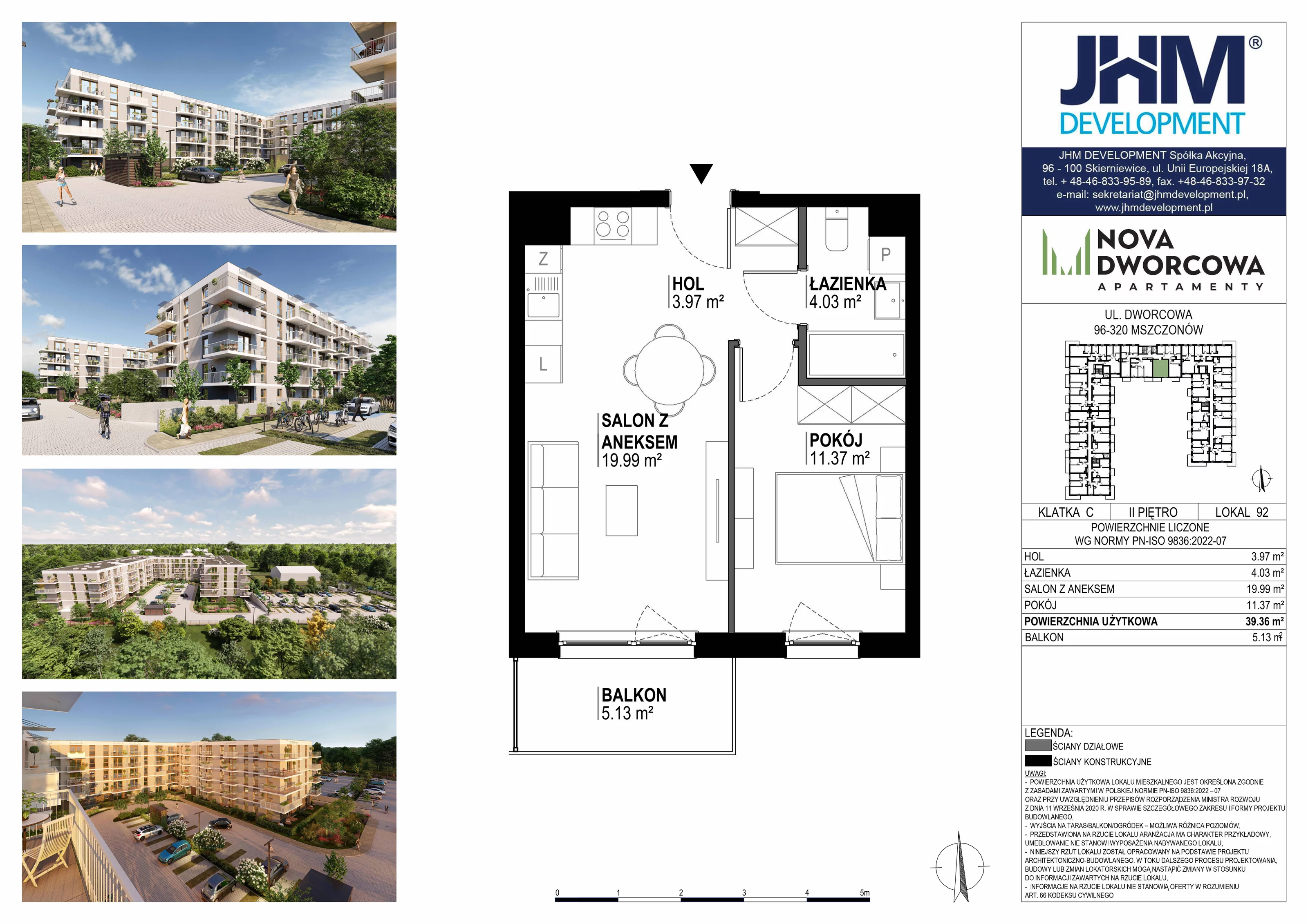 2 pokoje, mieszkanie 39,36 m², piętro 2, oferta nr 92, Nova Dworcowa Apartamenty, Mszczonów, ul. Dworcowa 40