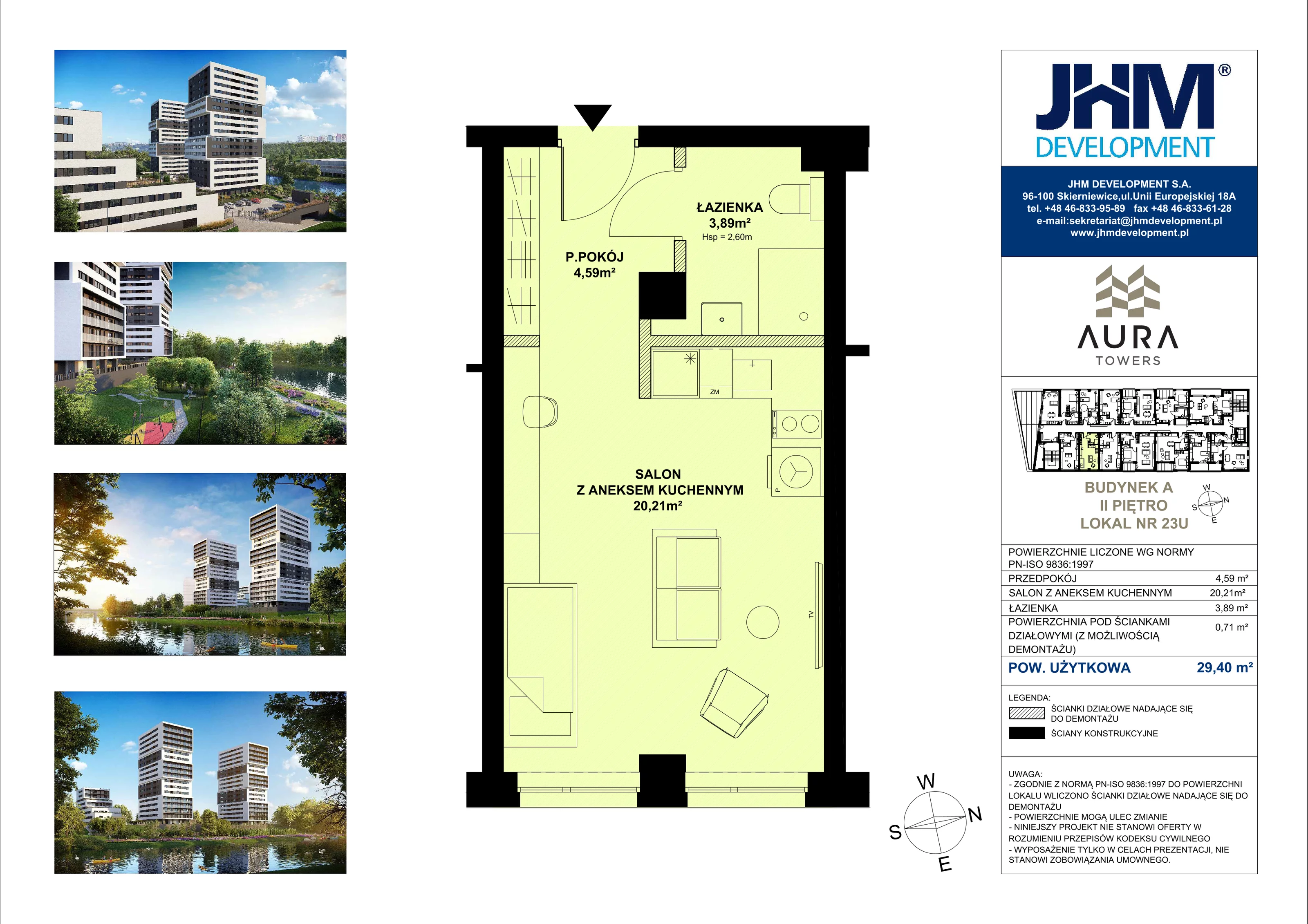 1 pokój, mieszkanie 29,40 m², piętro 2, oferta nr A.2.23U, Aura Towers w Bydgoszczy - mieszkania z widokiem na Brdę!, Bydgoszcz, Bartodzieje, ul. Fordońska 4