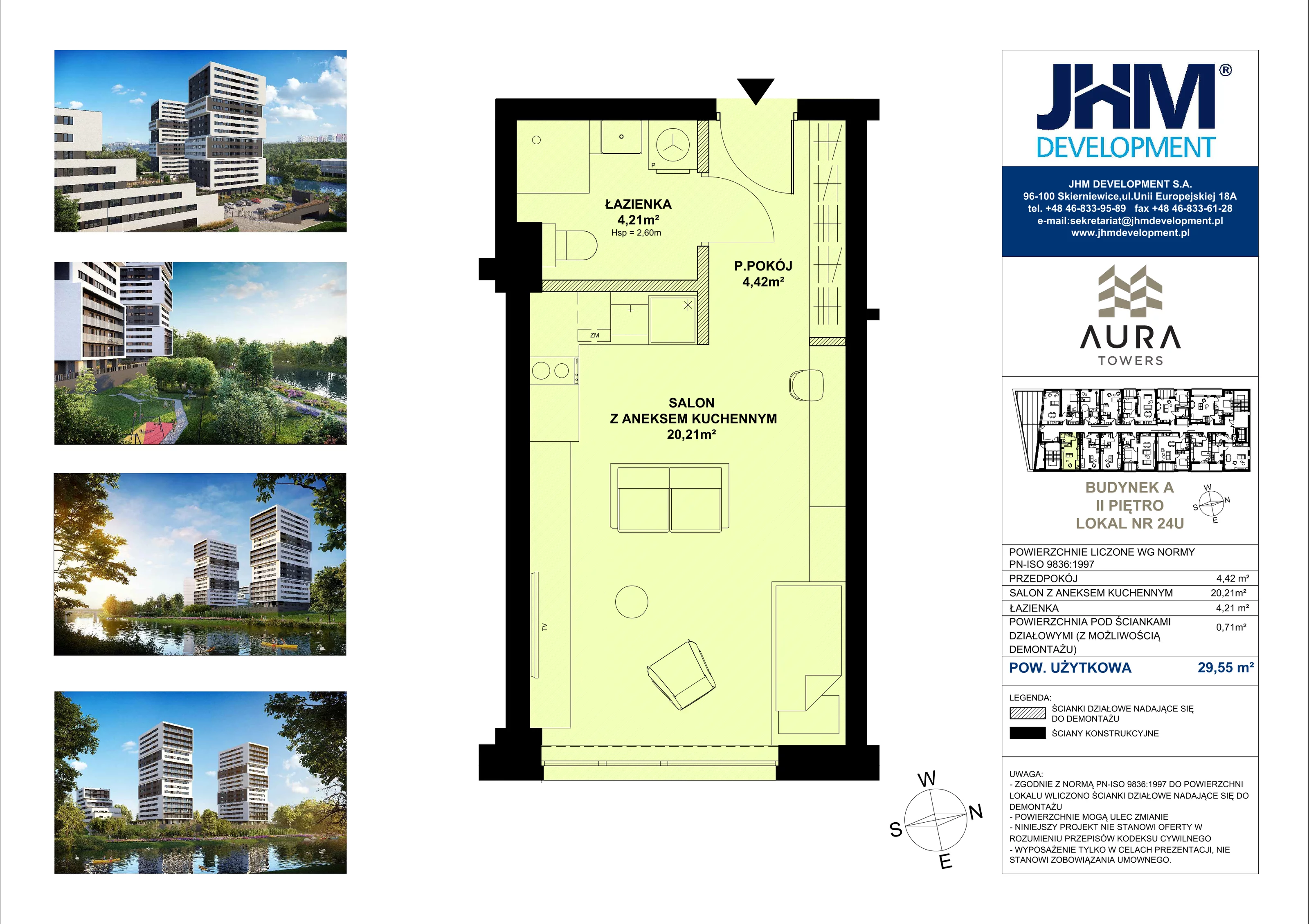 1 pokój, mieszkanie 29,55 m², piętro 2, oferta nr A.2.24U, Aura Towers w Bydgoszczy - mieszkania z widokiem na Brdę!, Bydgoszcz, Bartodzieje, ul. Fordońska 4
