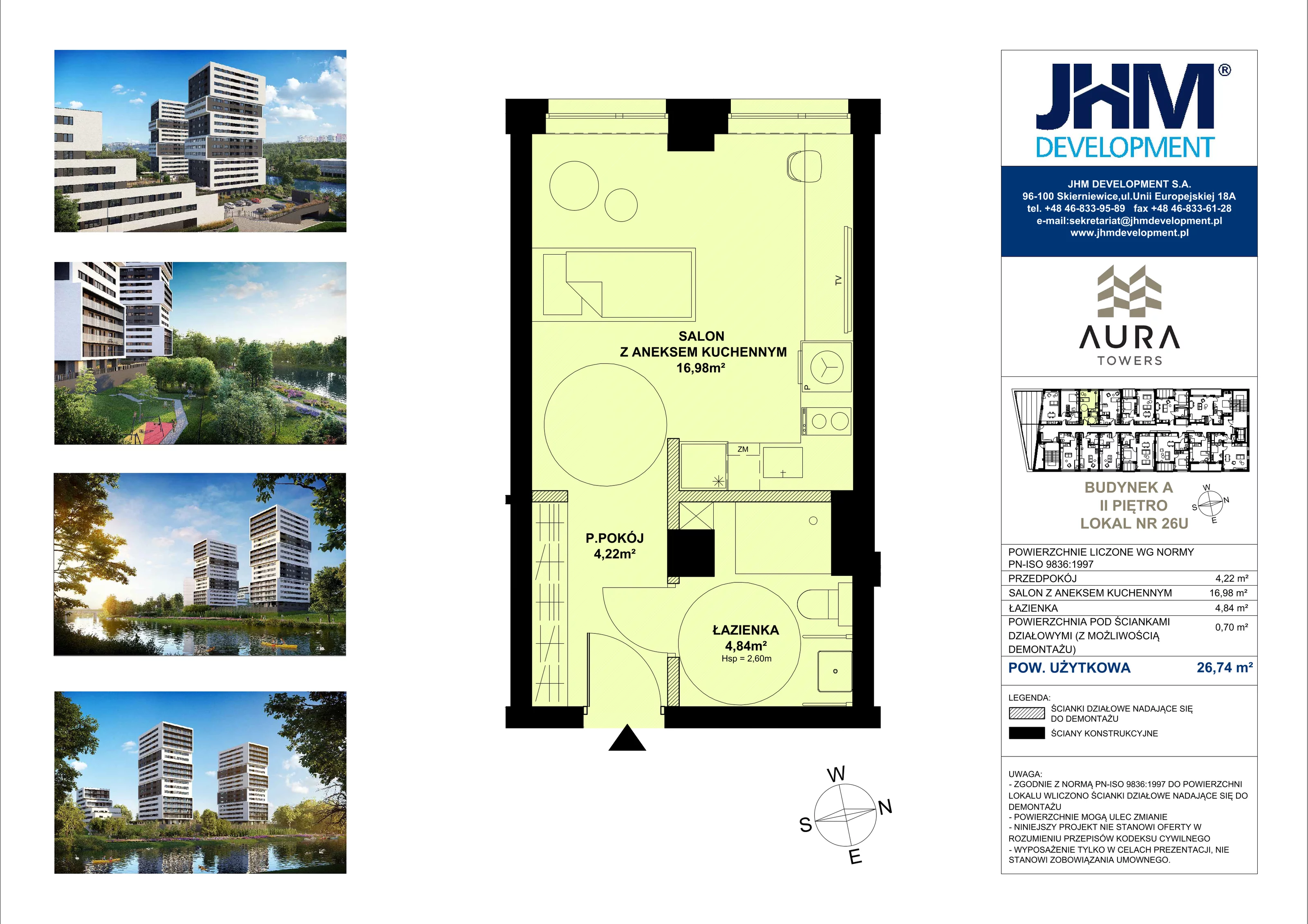 1 pokój, mieszkanie 26,74 m², piętro 2, oferta nr A.2.26U, Aura Towers w Bydgoszczy - mieszkania z widokiem na Brdę!, Bydgoszcz, Bartodzieje, ul. Fordońska 4