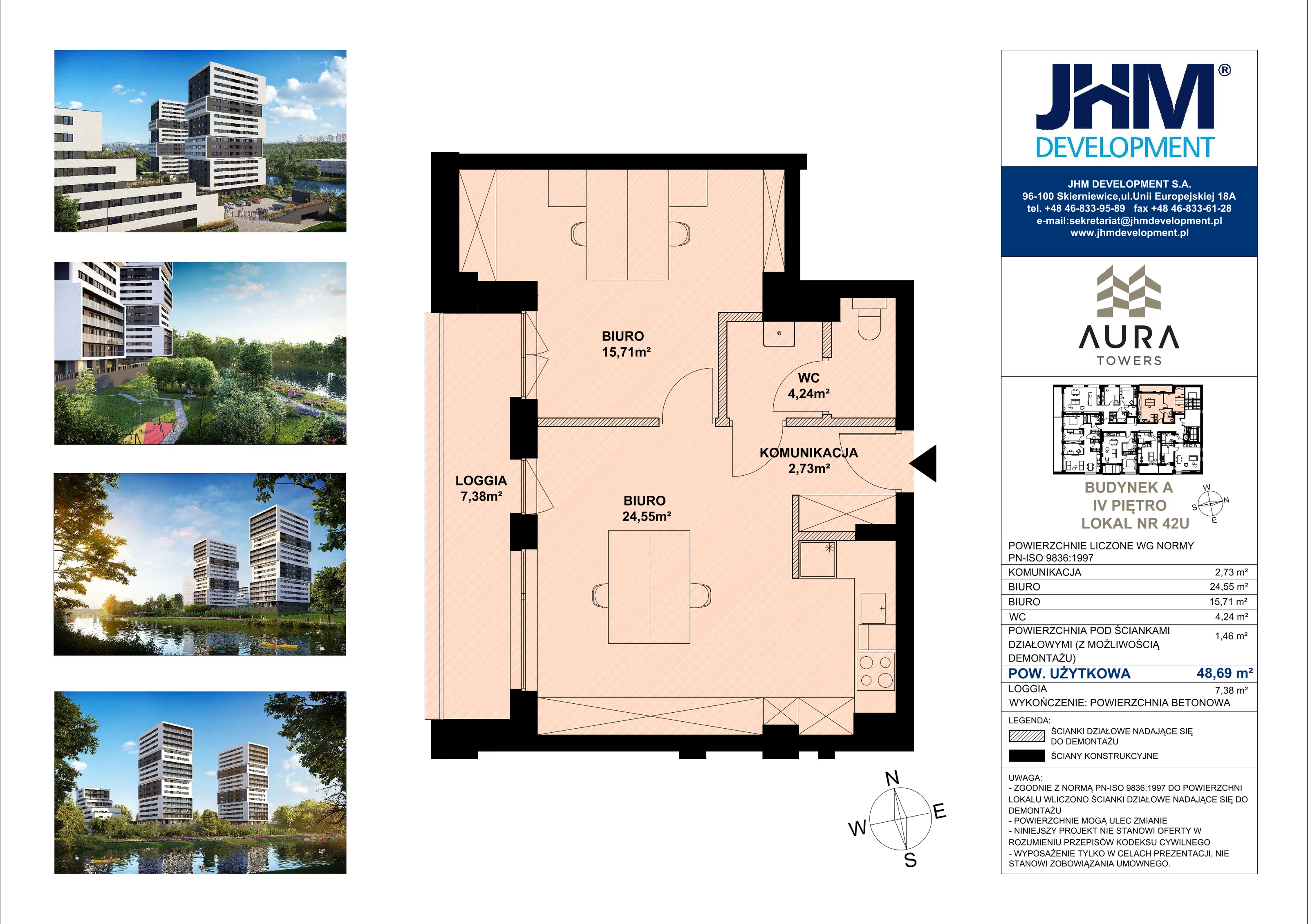 2 pokoje, mieszkanie 48,69 m², piętro 4, oferta nr A.4.42U, Aura Towers w Bydgoszczy - mieszkania z widokiem na Brdę!, Bydgoszcz, Bartodzieje, ul. Fordońska 4