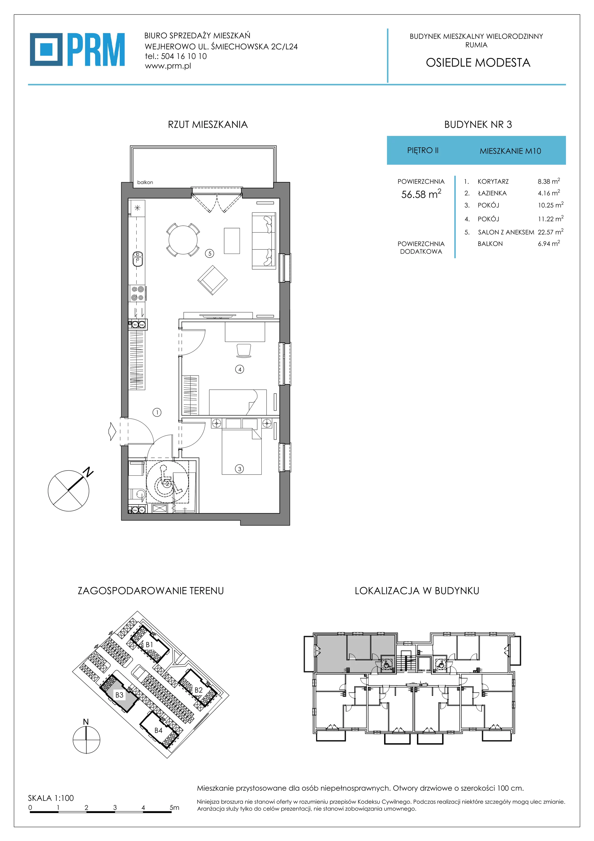 3 pokoje, mieszkanie 56,58 m², piętro 2, oferta nr Bud-3-M10, Osiedle MODESTA - etap II, Rumia, Lotnisko, ul. Jeziorna