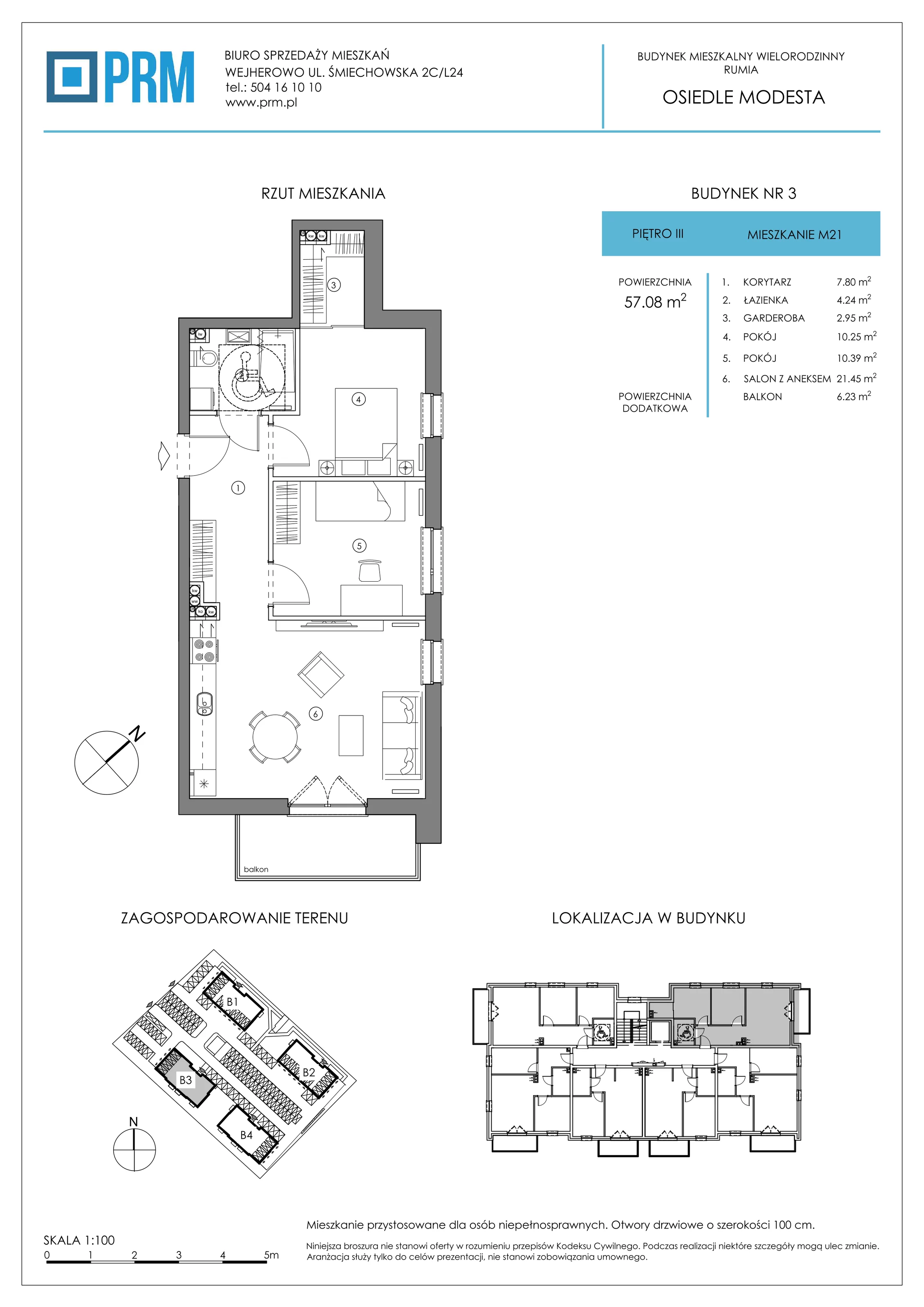 3 pokoje, mieszkanie 57,08 m², piętro 3, oferta nr Bud-3-M21, Osiedle MODESTA - etap II, Rumia, Lotnisko, ul. Jeziorna