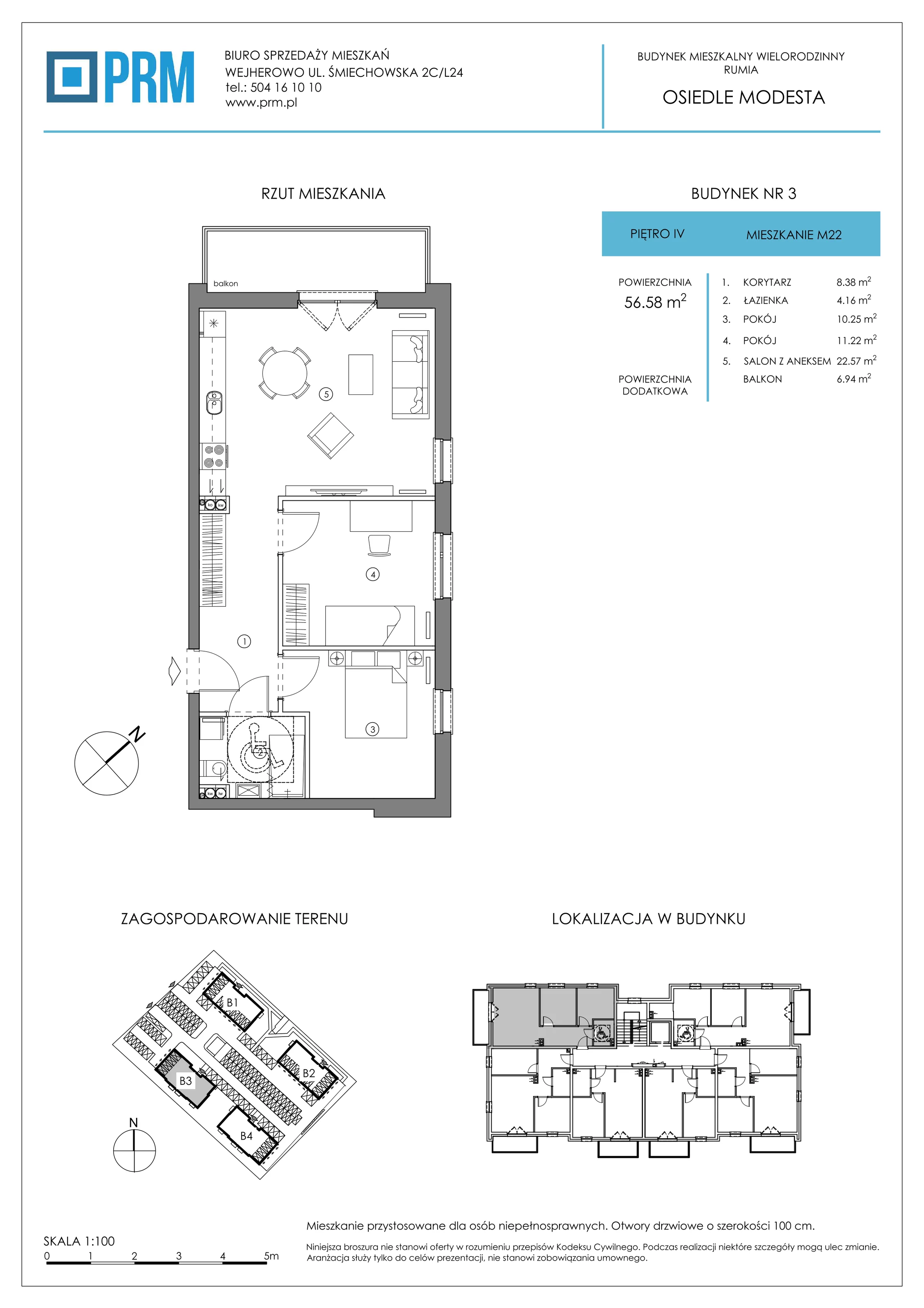 3 pokoje, mieszkanie 56,58 m², piętro 4, oferta nr Bud-3-M22, Osiedle MODESTA - etap II, Rumia, Lotnisko, ul. Jeziorna