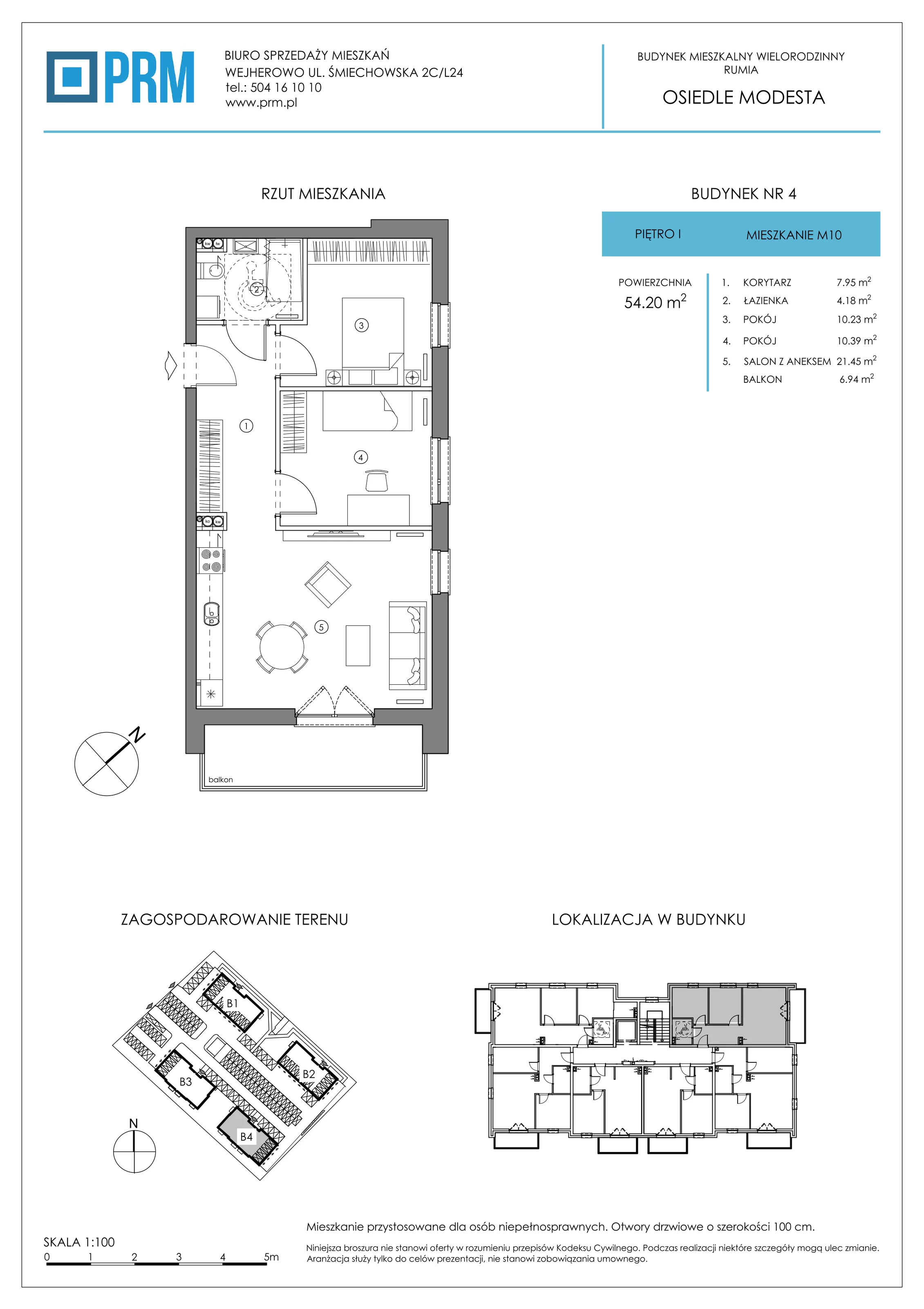 3 pokoje, mieszkanie 54,20 m², piętro 1, oferta nr Bud-4-M10, Osiedle MODESTA - etap II, Rumia, Lotnisko, ul. Jeziorna