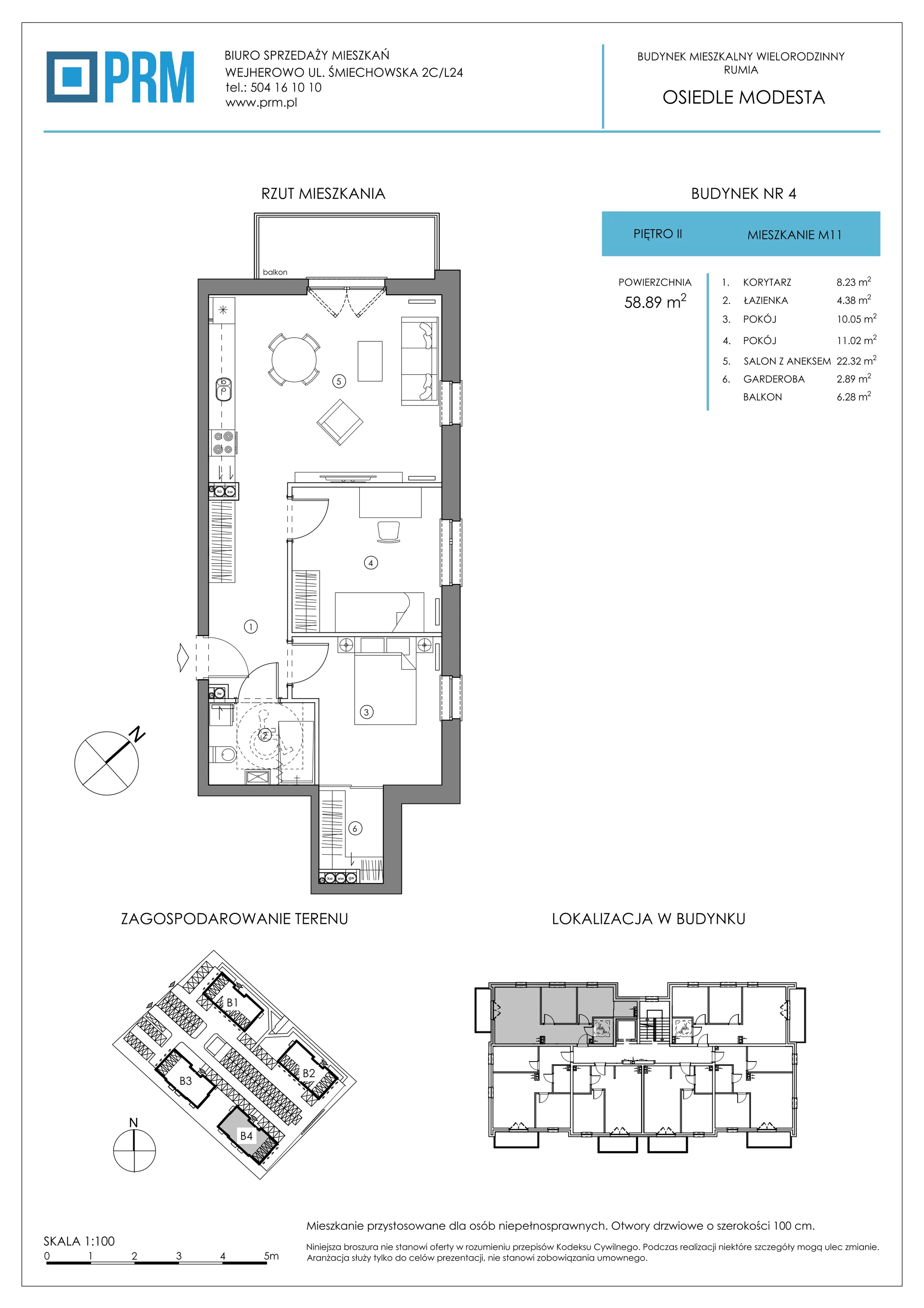 3 pokoje, mieszkanie 58,90 m², piętro 2, oferta nr Bud-4-M11, Osiedle MODESTA - etap II, Rumia, Lotnisko, ul. Jeziorna