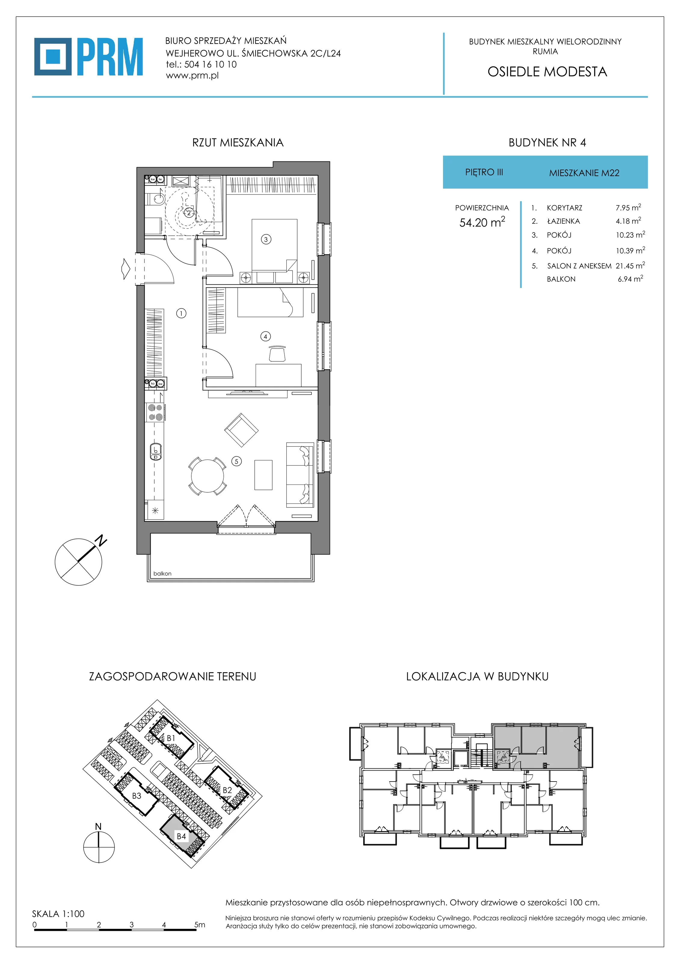 3 pokoje, mieszkanie 54,20 m², piętro 3, oferta nr Bud-4-M22, Osiedle MODESTA - etap II, Rumia, Lotnisko, ul. Jeziorna