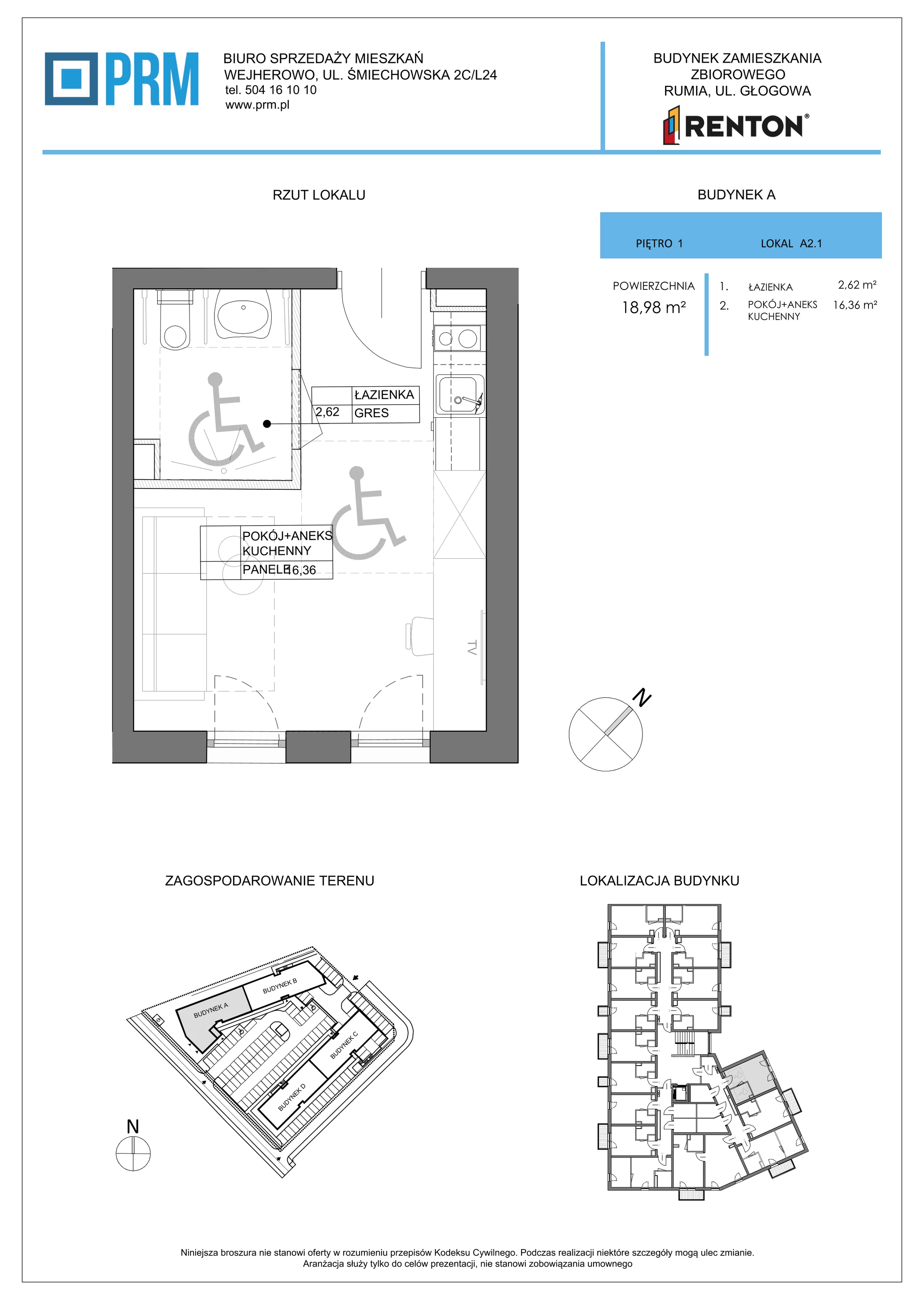 1 pokój, lokal inwestycyjny 18,98 m², piętro 1, oferta nr A2.1, RENTON - Kawalerki inwestycyjne , Rumia, Biała Rzeka, ul. Głogowa