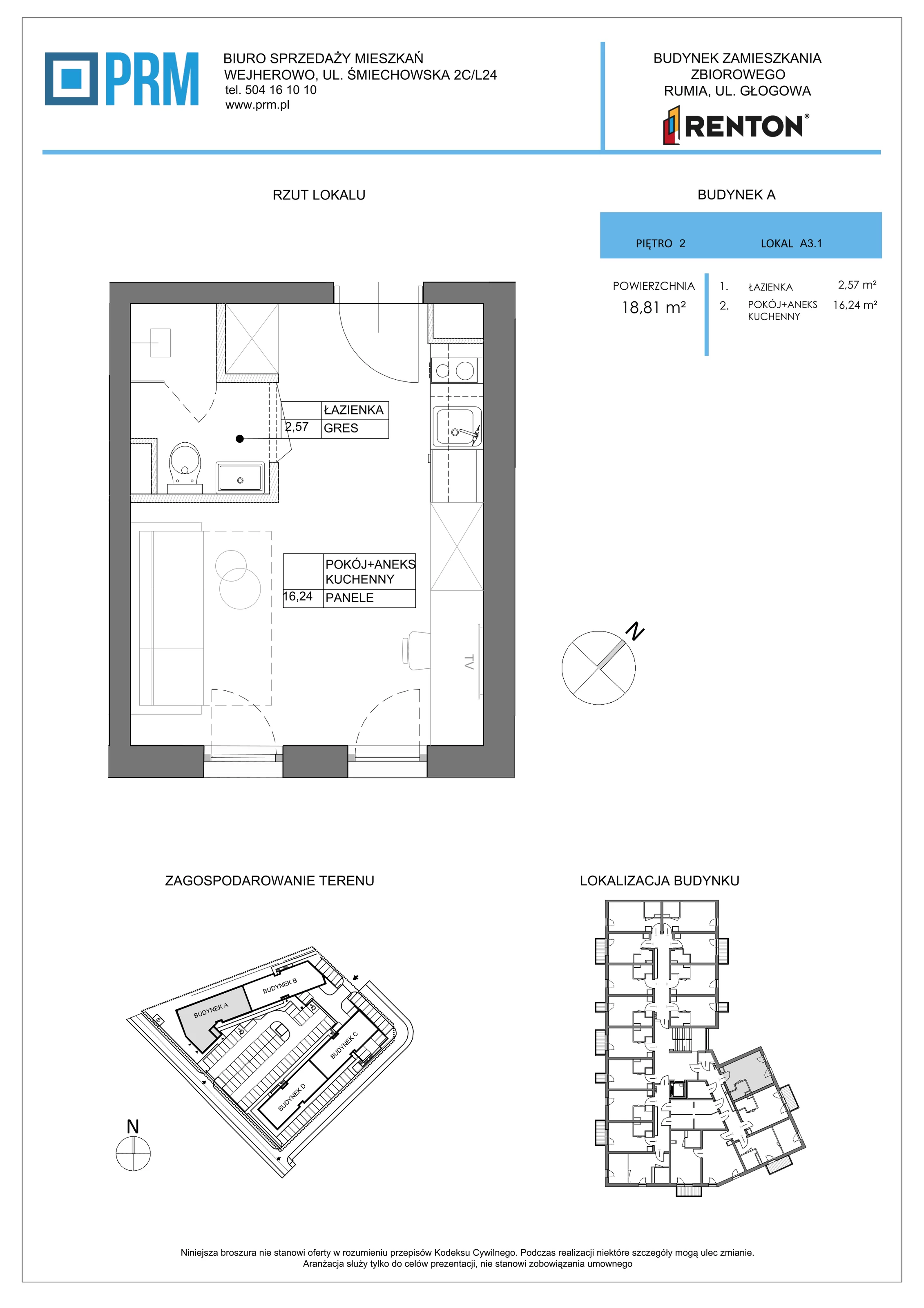 1 pokój, lokal inwestycyjny 18,81 m², piętro 2, oferta nr A3.1, RENTON - Kawalerki inwestycyjne , Rumia, Biała Rzeka, ul. Głogowa