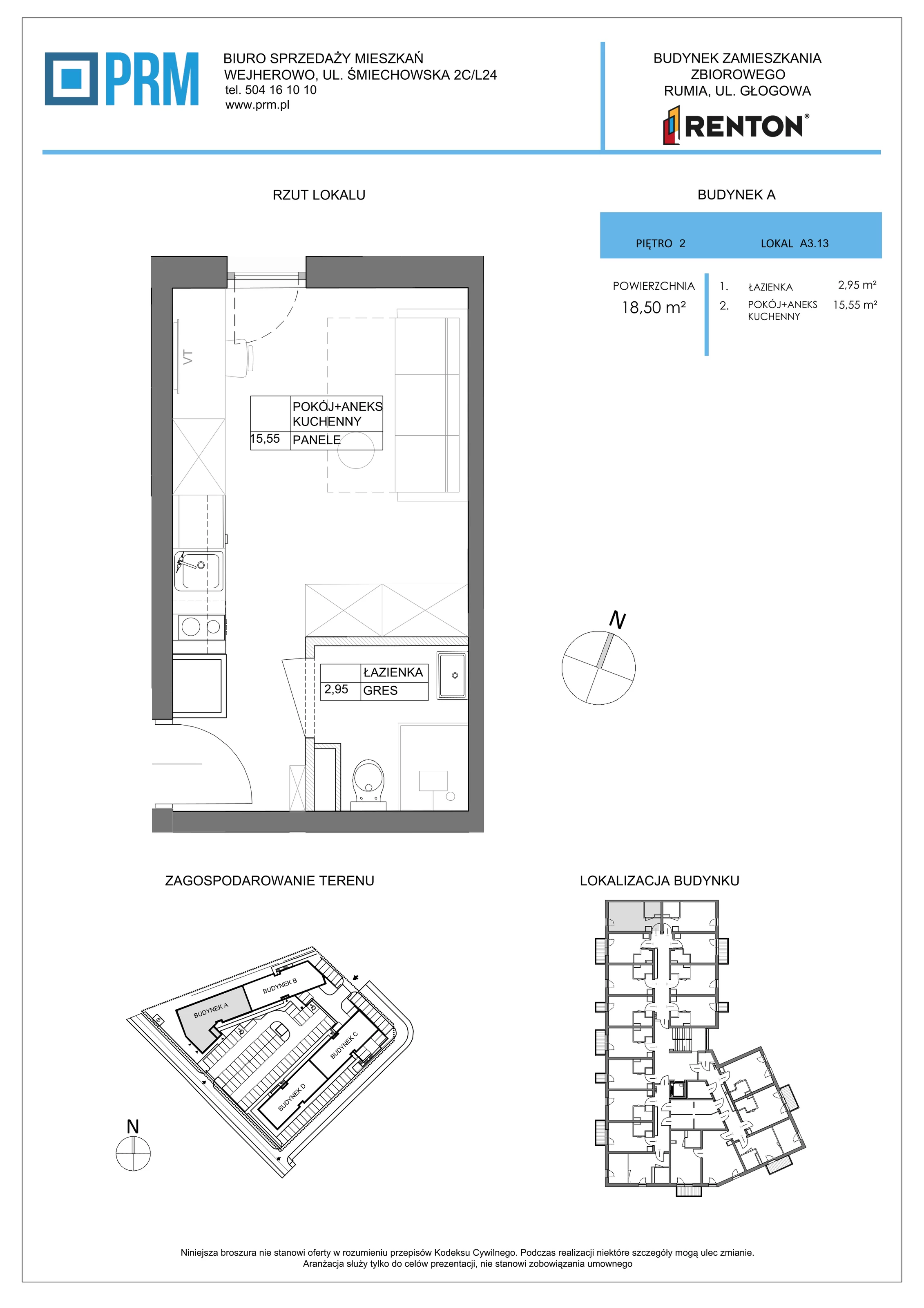 1 pokój, lokal inwestycyjny 18,50 m², piętro 2, oferta nr A3.13, RENTON - Kawalerki inwestycyjne , Rumia, Biała Rzeka, ul. Głogowa