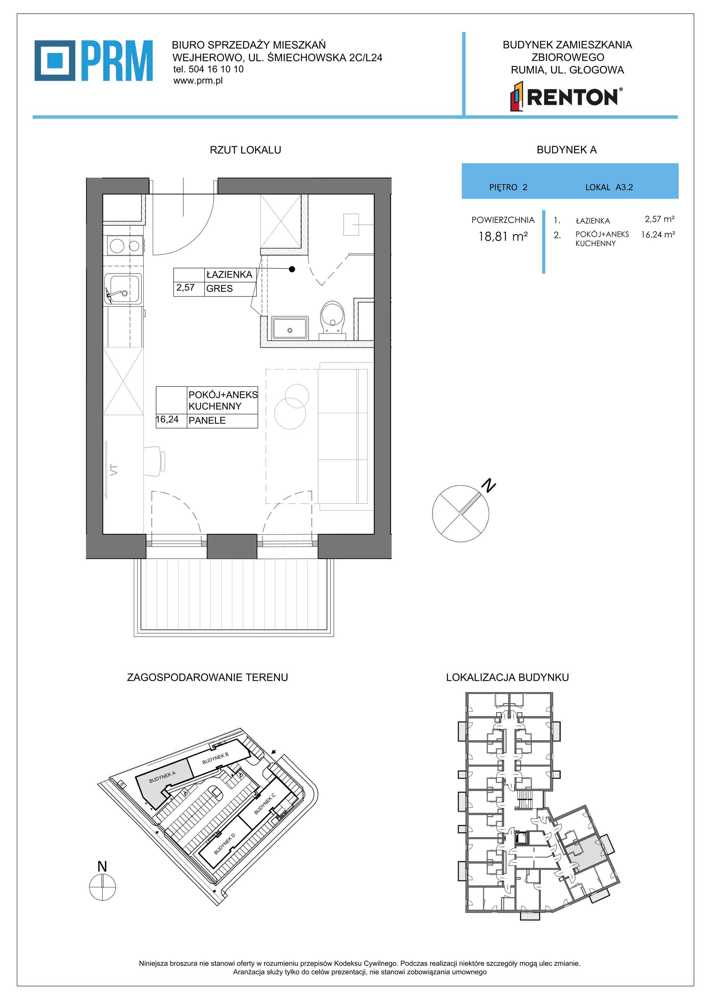 1 pokój, lokal inwestycyjny 18,81 m², piętro 2, oferta nr A3.2, RENTON - Kawalerki inwestycyjne , Rumia, Biała Rzeka, ul. Głogowa