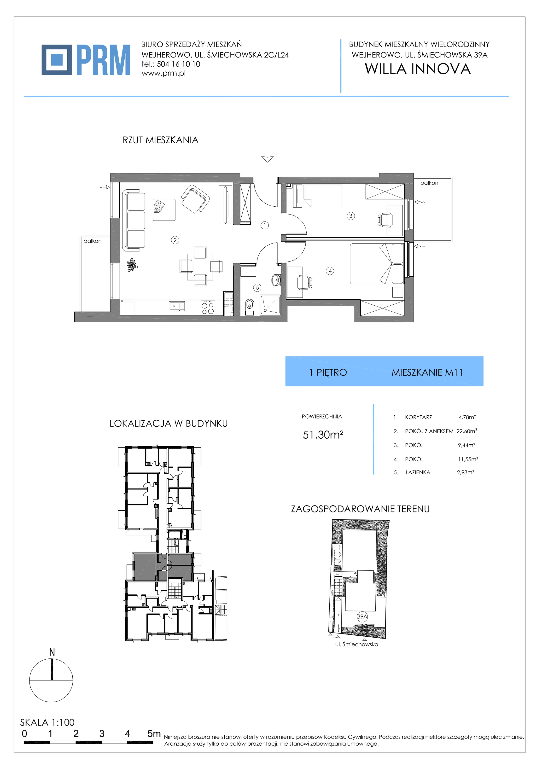 3 pokoje, mieszkanie 51,30 m², piętro 1, oferta nr M11, Willa INNOVA, Wejherowo, Śmiechowo, Śmiechowo-Południe, ul. Śmiechowska 39A