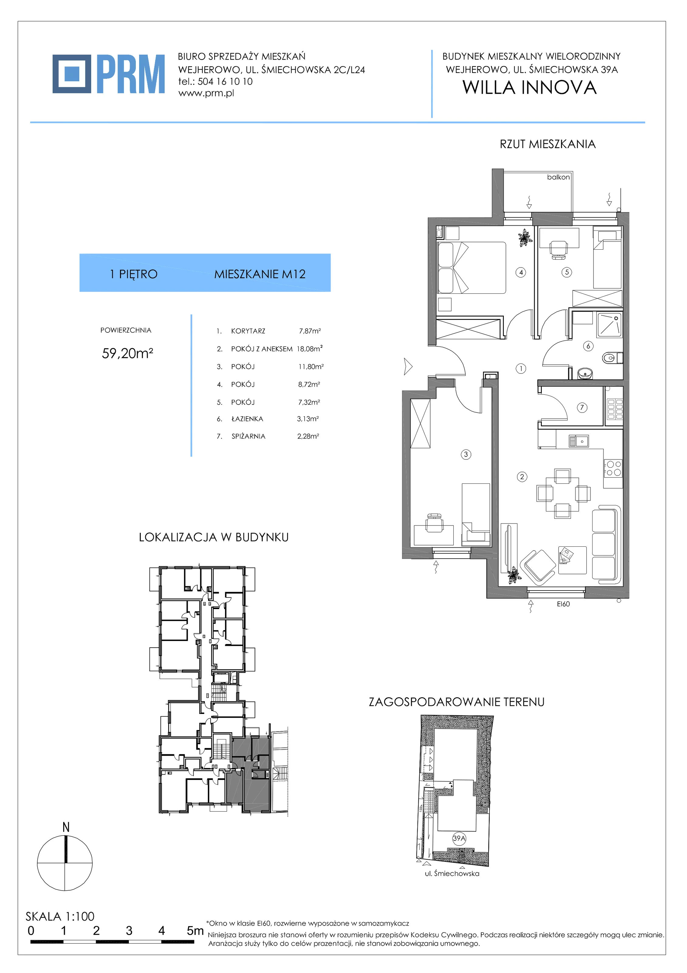 4 pokoje, mieszkanie 59,20 m², piętro 1, oferta nr M12, Willa INNOVA, Wejherowo, Śmiechowo, Śmiechowo-Południe, ul. Śmiechowska 39A