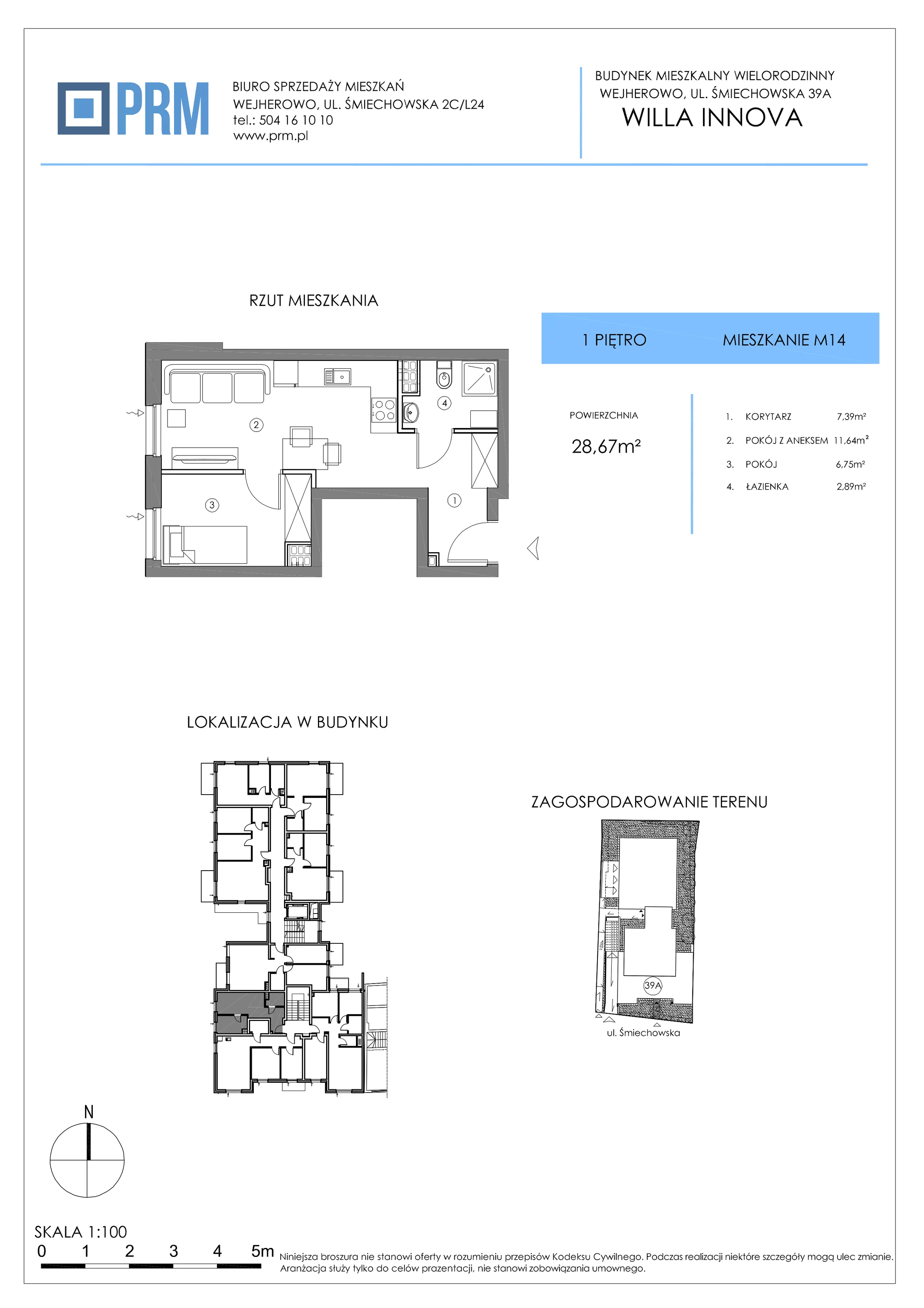 2 pokoje, mieszkanie 28,67 m², piętro 1, oferta nr M14, Willa INNOVA, Wejherowo, Śmiechowo, Śmiechowo-Południe, ul. Śmiechowska 39A