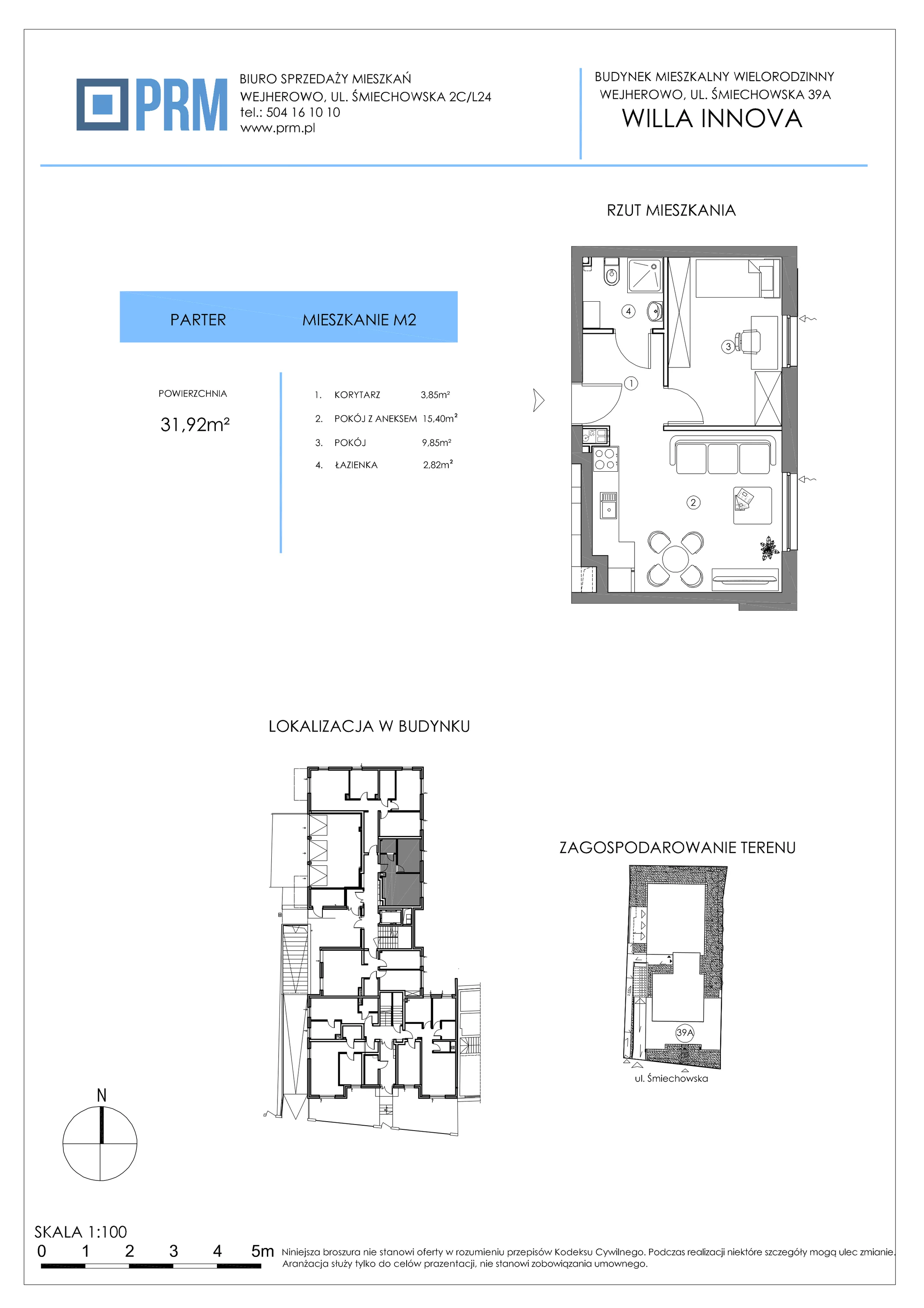 2 pokoje, mieszkanie 31,92 m², parter, oferta nr M2, Willa INNOVA, Wejherowo, Śmiechowo, Śmiechowo-Południe, ul. Śmiechowska 39A