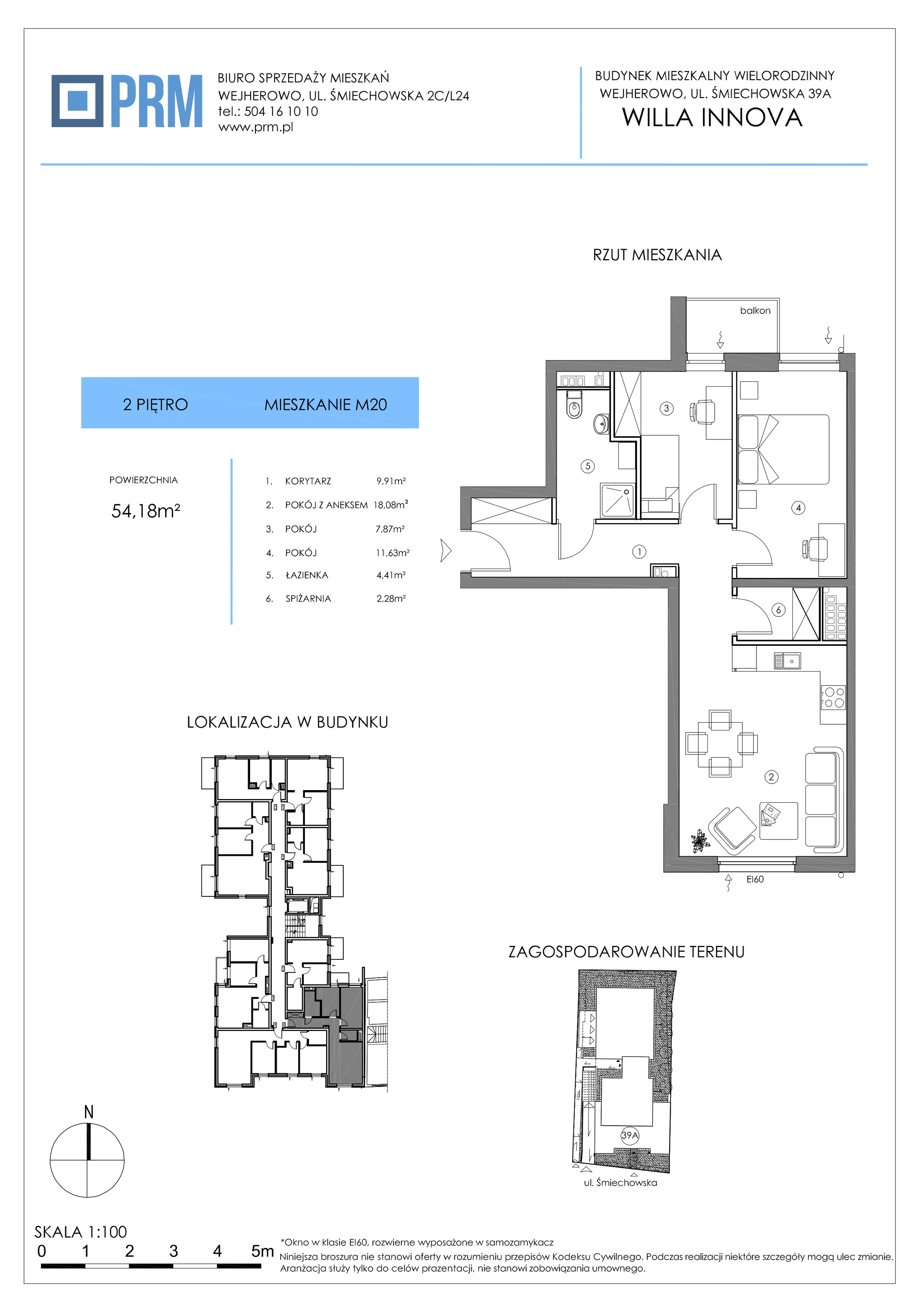 3 pokoje, mieszkanie 54,18 m², piętro 2, oferta nr M20, Willa INNOVA, Wejherowo, Śmiechowo, Śmiechowo-Południe, ul. Śmiechowska 39A