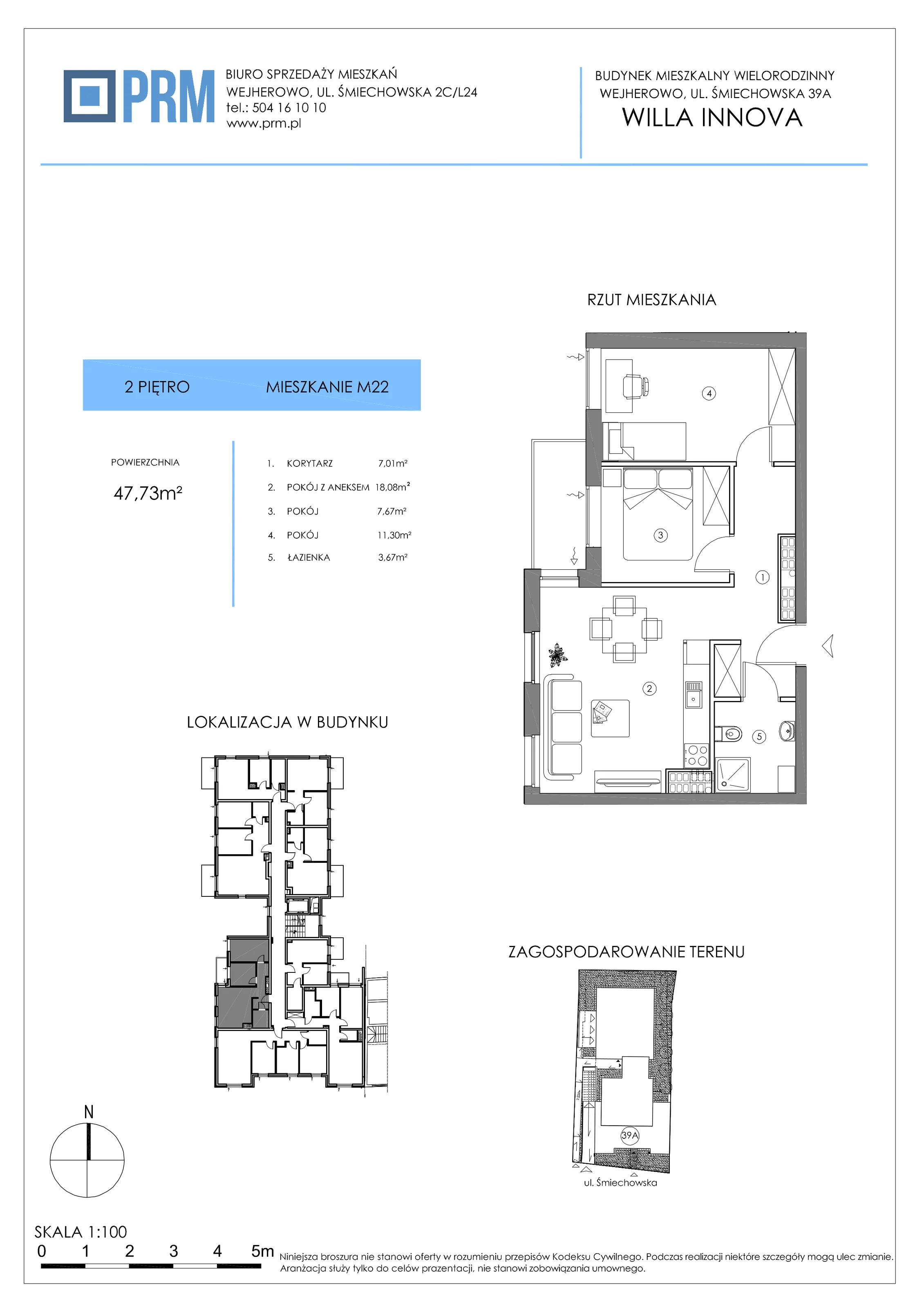 3 pokoje, mieszkanie 47,73 m², piętro 2, oferta nr M22, Willa INNOVA, Wejherowo, Śmiechowo, Śmiechowo-Południe, ul. Śmiechowska 39A