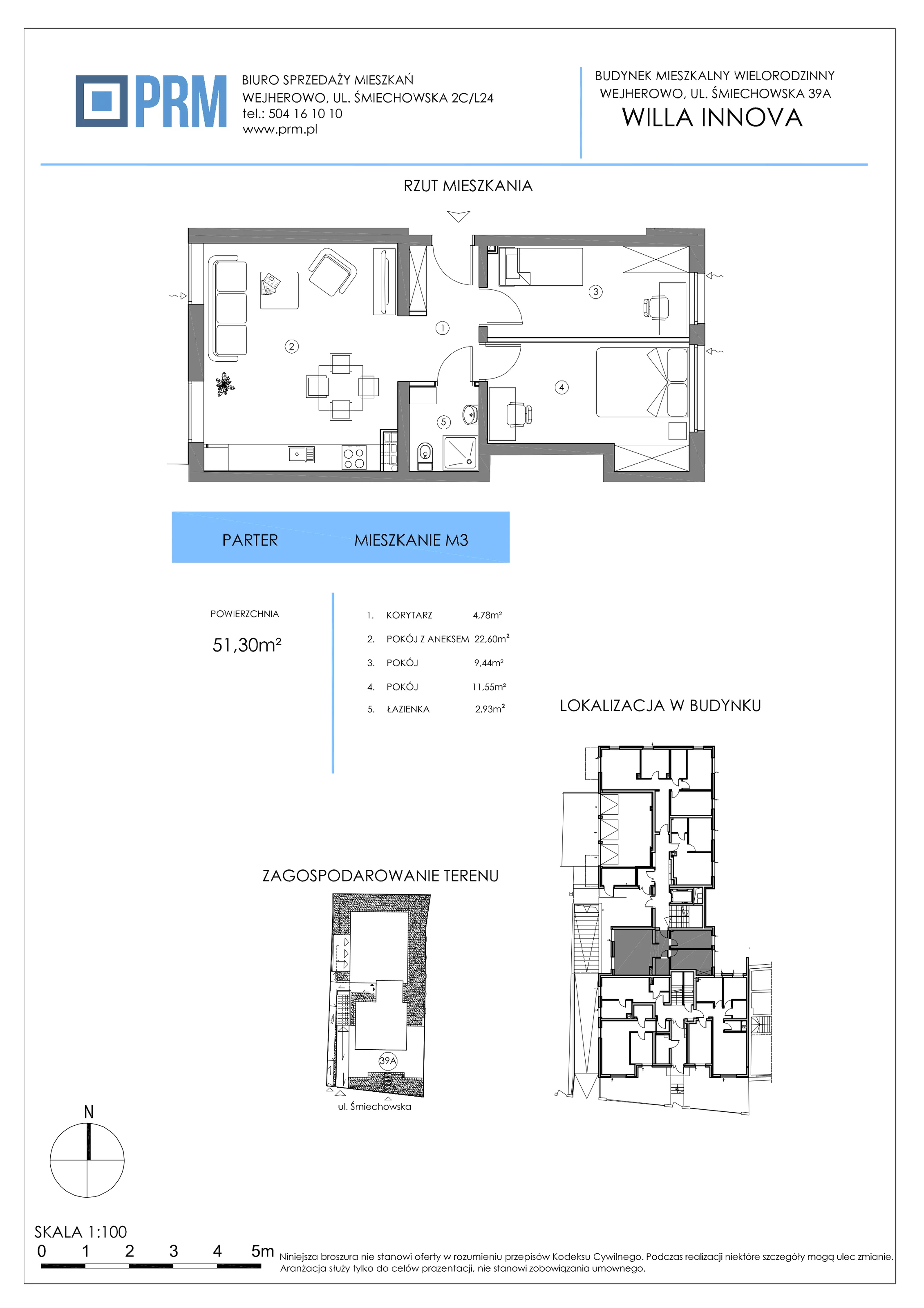 3 pokoje, mieszkanie 51,30 m², parter, oferta nr M3, Willa INNOVA, Wejherowo, Śmiechowo, Śmiechowo-Południe, ul. Śmiechowska 39A