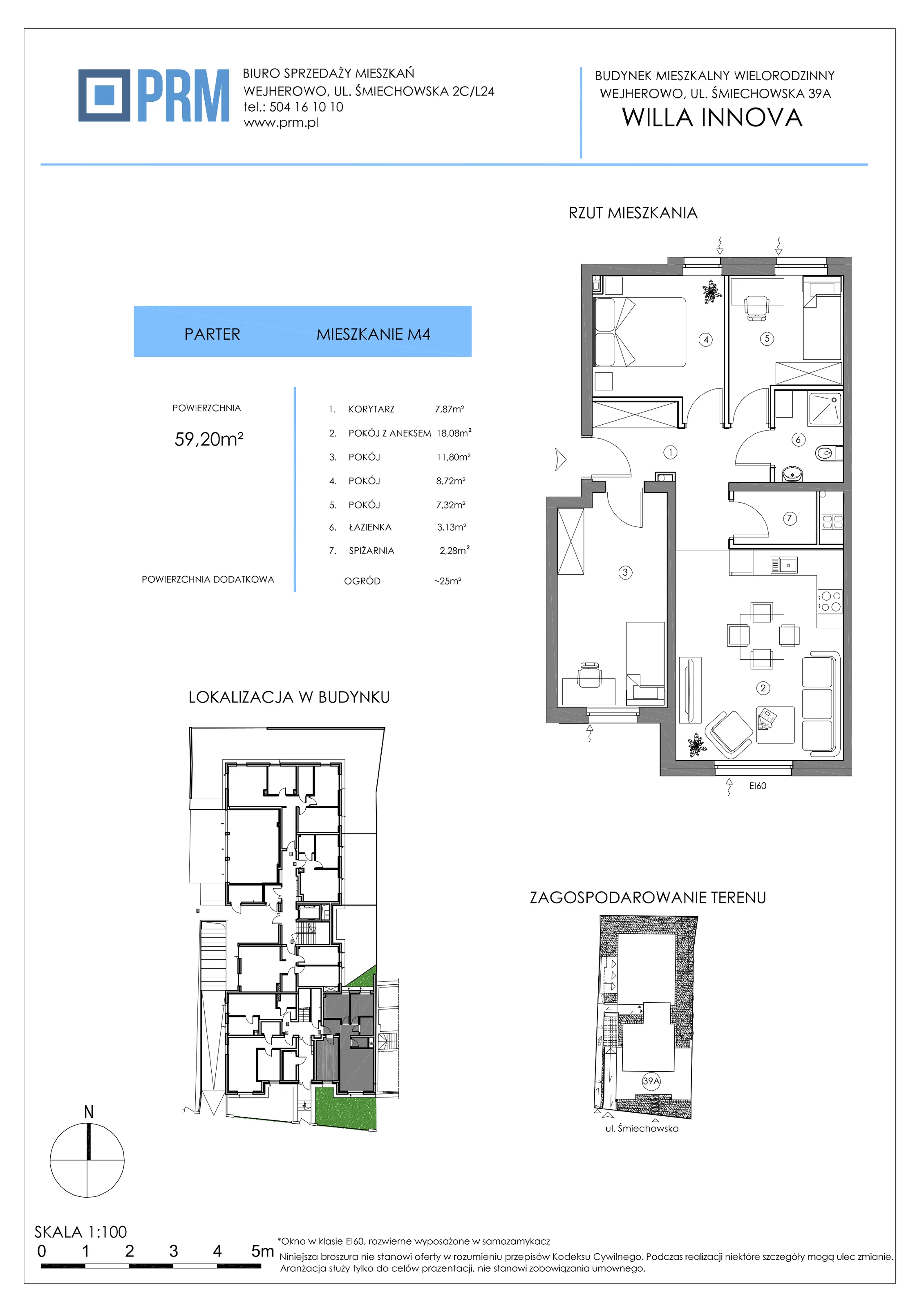 4 pokoje, mieszkanie 59,20 m², parter, oferta nr M4, Willa INNOVA, Wejherowo, Śmiechowo, Śmiechowo-Południe, ul. Śmiechowska 39A