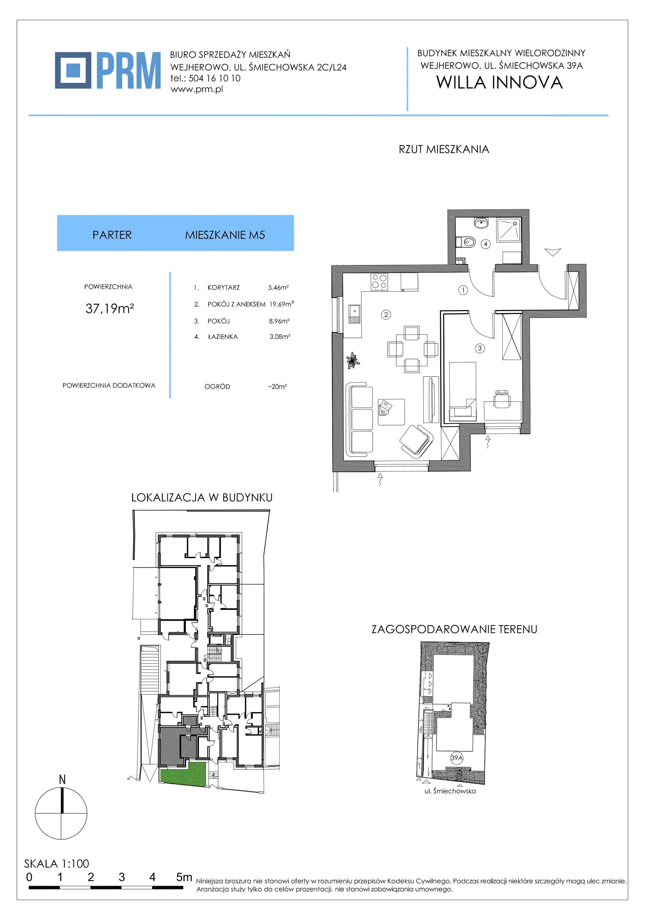 2 pokoje, mieszkanie 37,19 m², parter, oferta nr M5, Willa INNOVA, Wejherowo, Śmiechowo, Śmiechowo-Południe, ul. Śmiechowska 39A