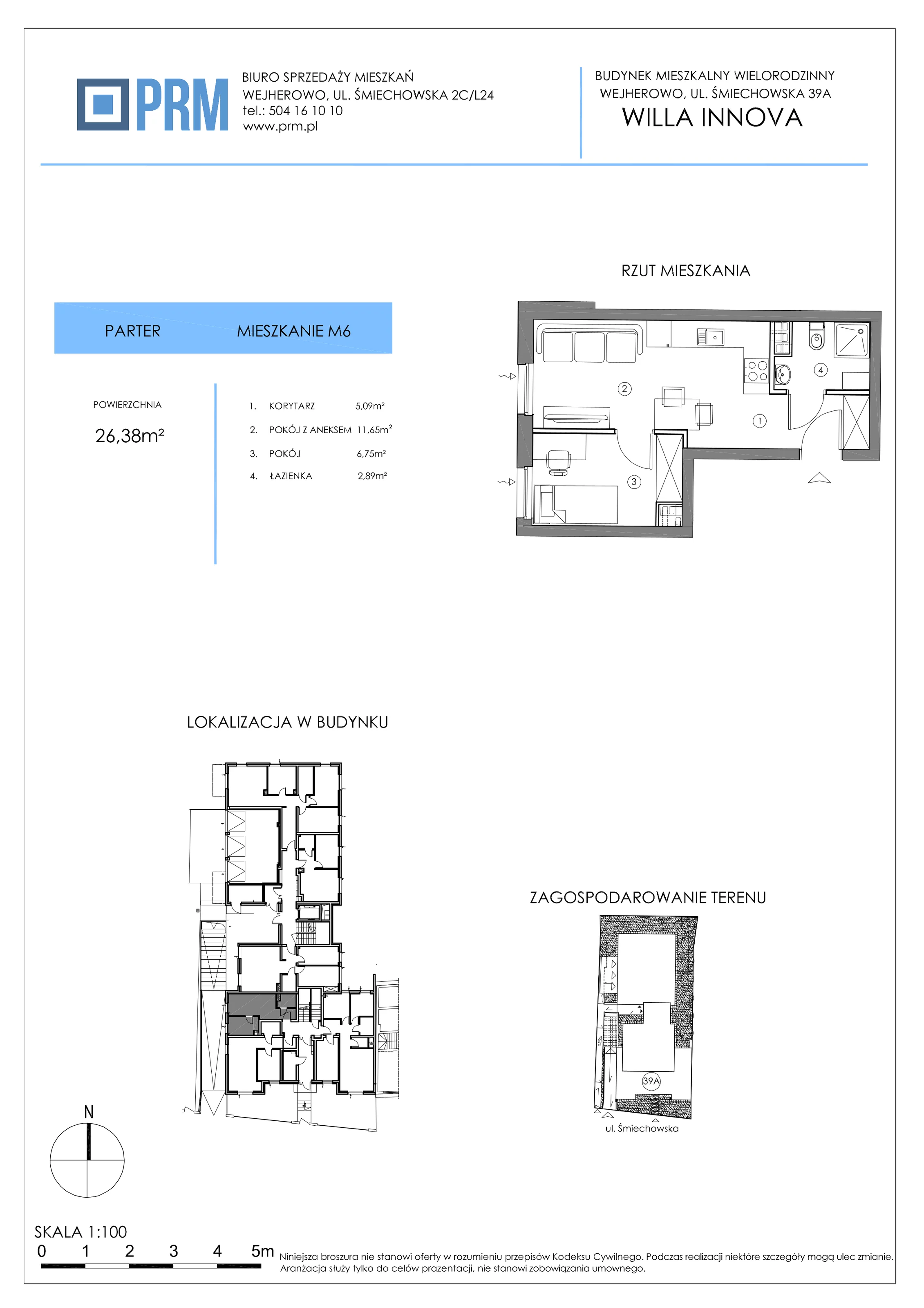 2 pokoje, mieszkanie 26,38 m², parter, oferta nr M6, Willa INNOVA, Wejherowo, Śmiechowo, Śmiechowo-Południe, ul. Śmiechowska 39A