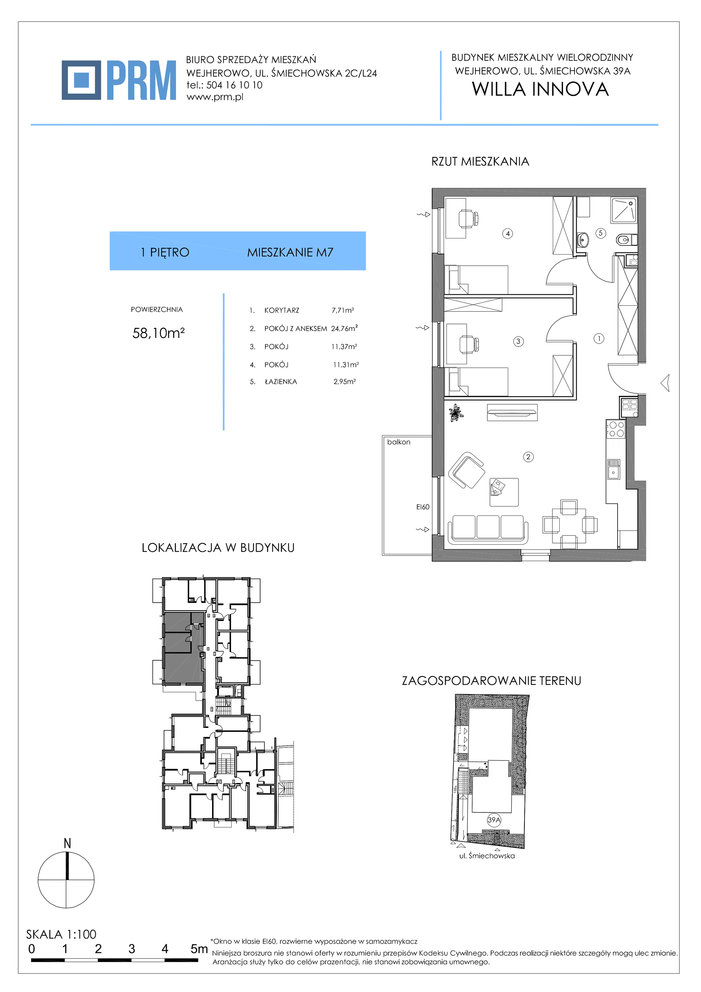 3 pokoje, mieszkanie 58,10 m², piętro 1, oferta nr M7, Willa INNOVA, Wejherowo, Śmiechowo, Śmiechowo-Południe, ul. Śmiechowska 39A